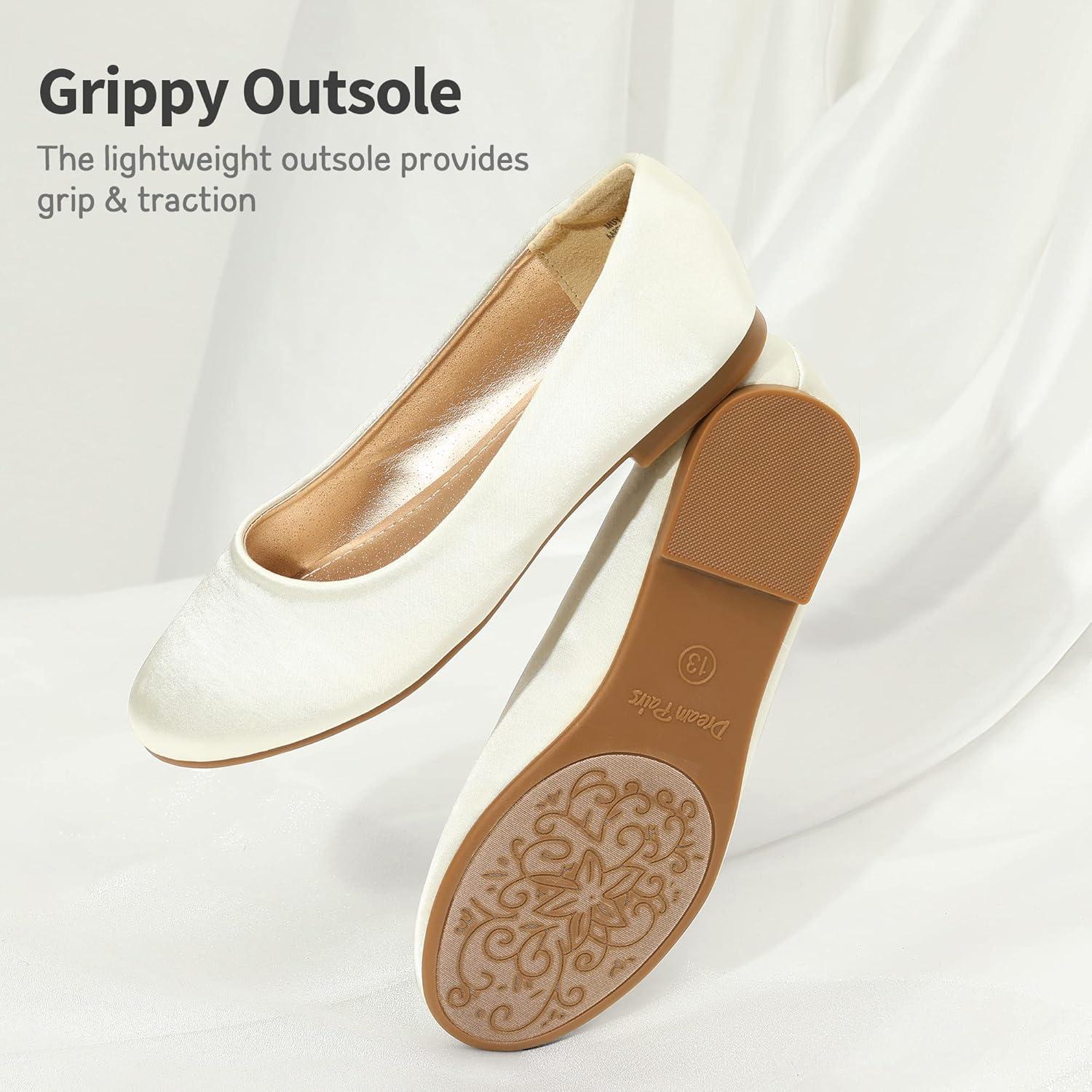 imageDREAM PAIRS Girls Dress Shoes Slip on Ballerina Flats for WeddingPartyIvorySatin