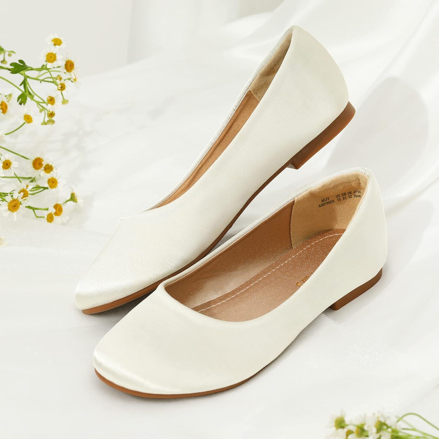 imageDREAM PAIRS Girls Dress Shoes Slip on Ballerina Flats for WeddingPartyIvorySatin