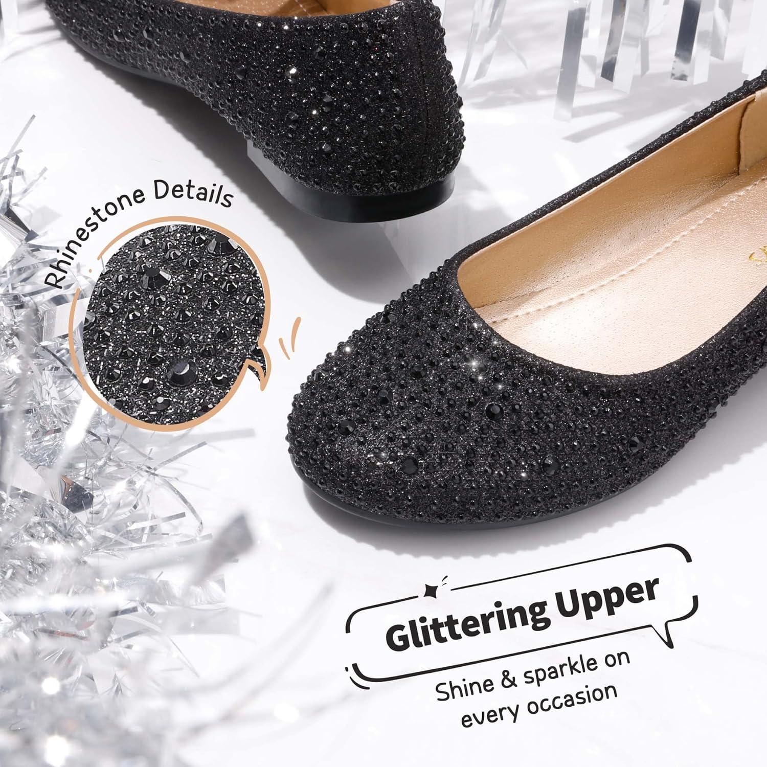 imageDREAM PAIRS Girls Dress Shoes Slip on Ballerina Flats for WeddingPartyMuyshineblack Glitter