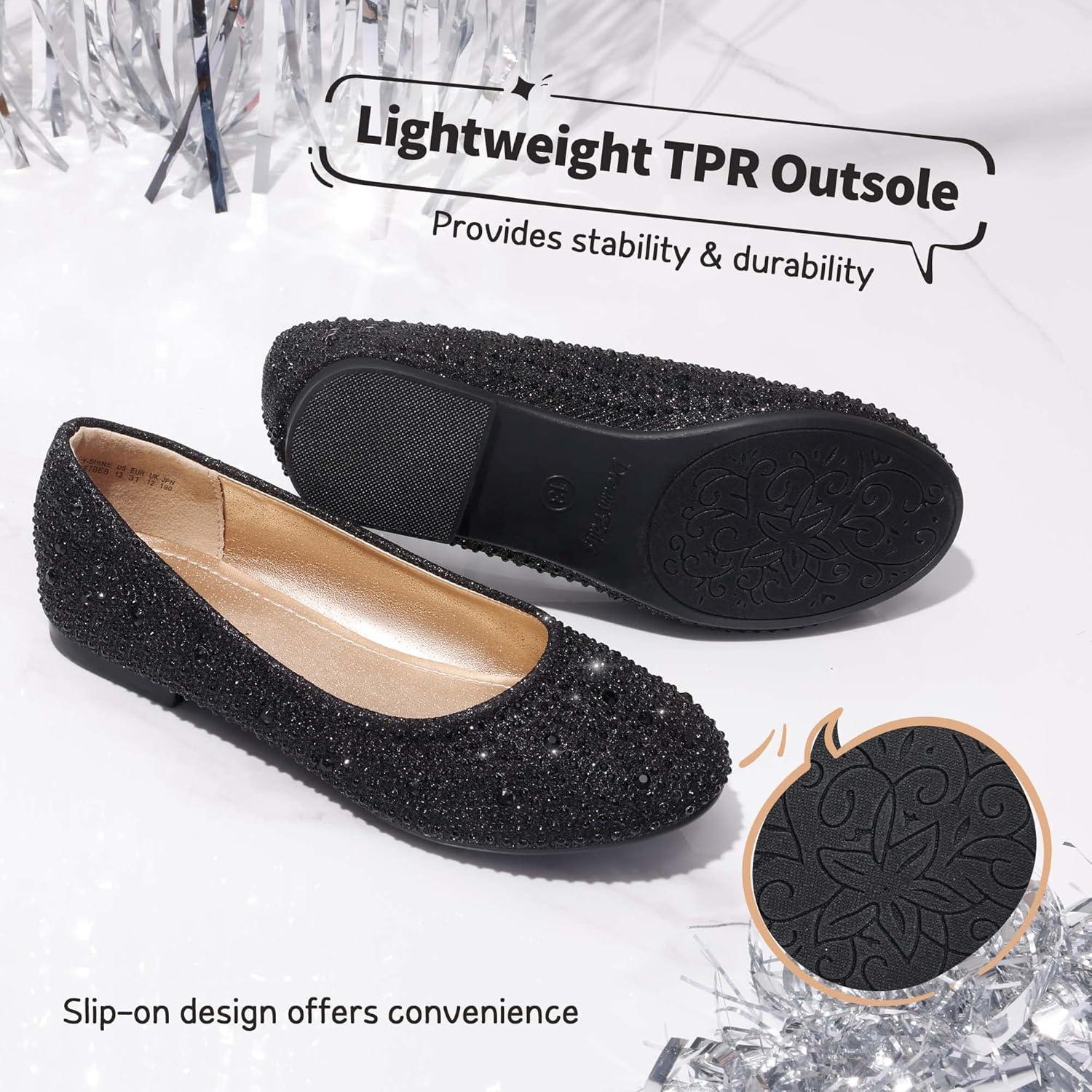 imageDREAM PAIRS Girls Dress Shoes Slip on Ballerina Flats for WeddingPartyMuyshineblack Glitter