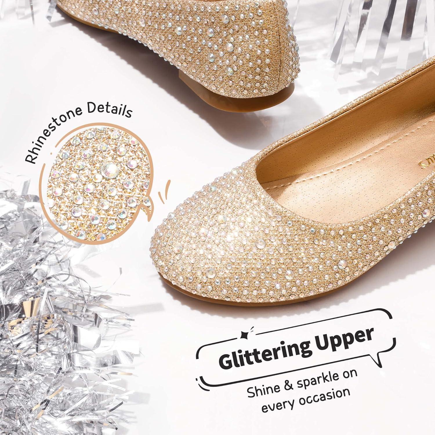 imageDREAM PAIRS Girls Dress Shoes Slip on Ballerina Flats for WeddingPartyMuyshinegold Glitter