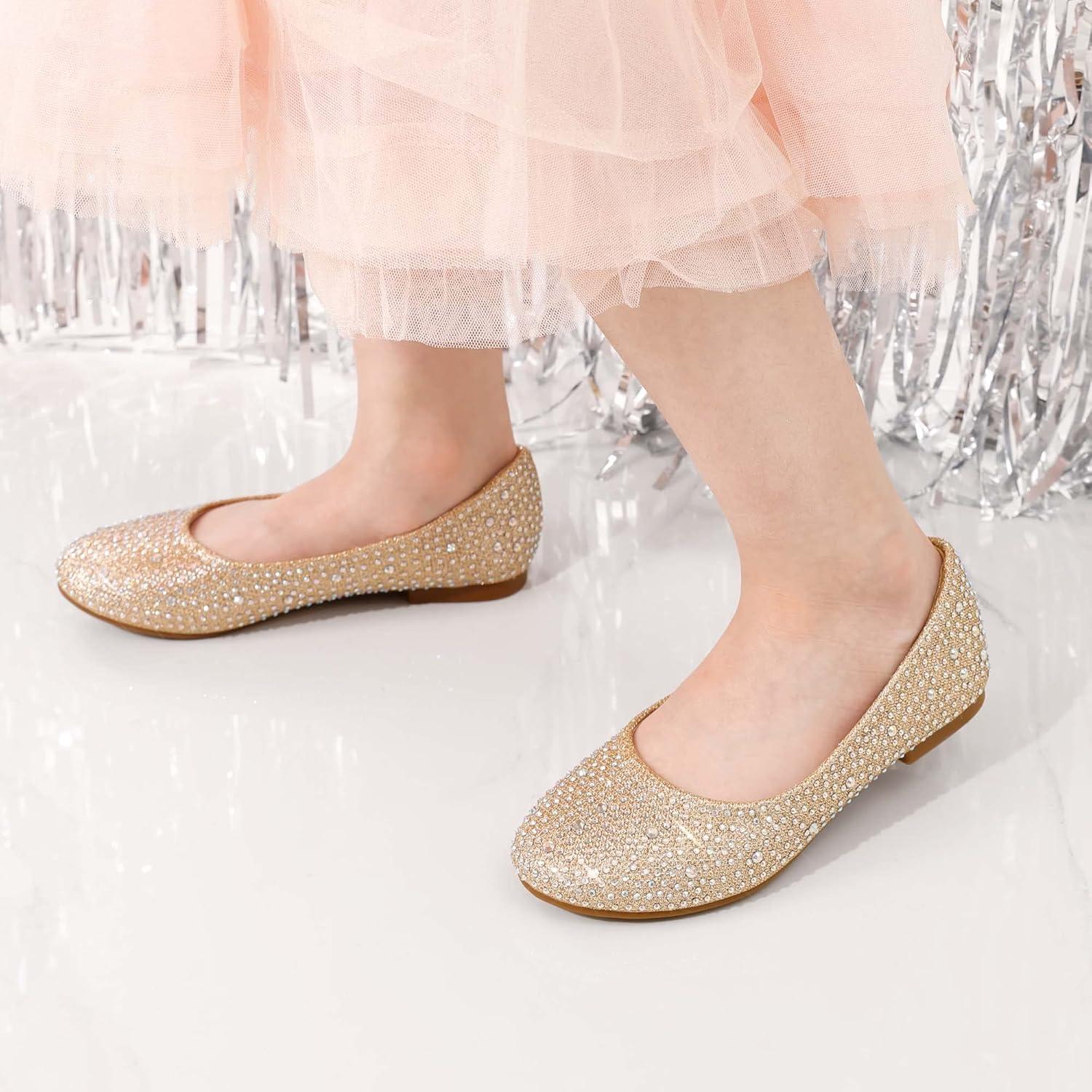 imageDREAM PAIRS Girls Dress Shoes Slip on Ballerina Flats for WeddingPartyMuyshinegold Glitter