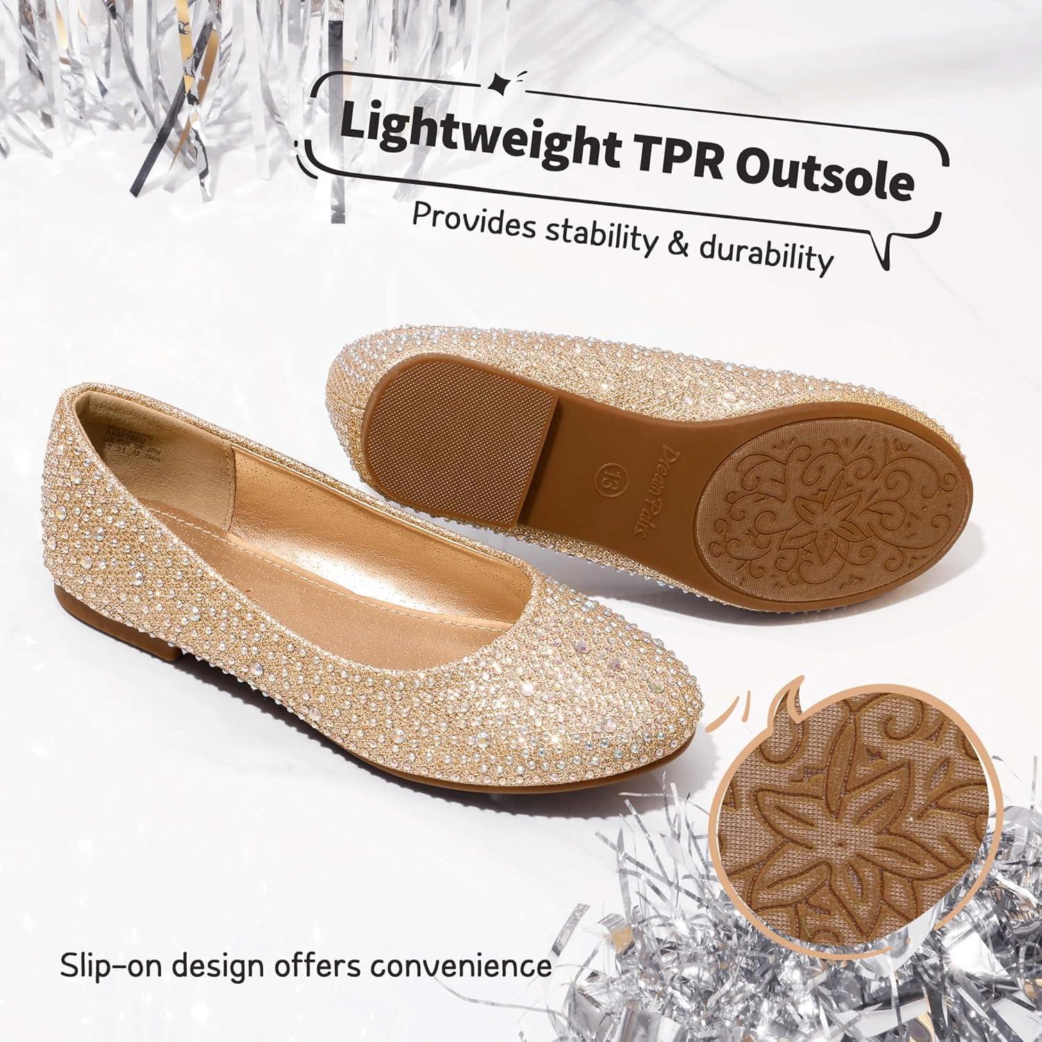imageDREAM PAIRS Girls Dress Shoes Slip on Ballerina Flats for WeddingPartyMuyshinegold Glitter