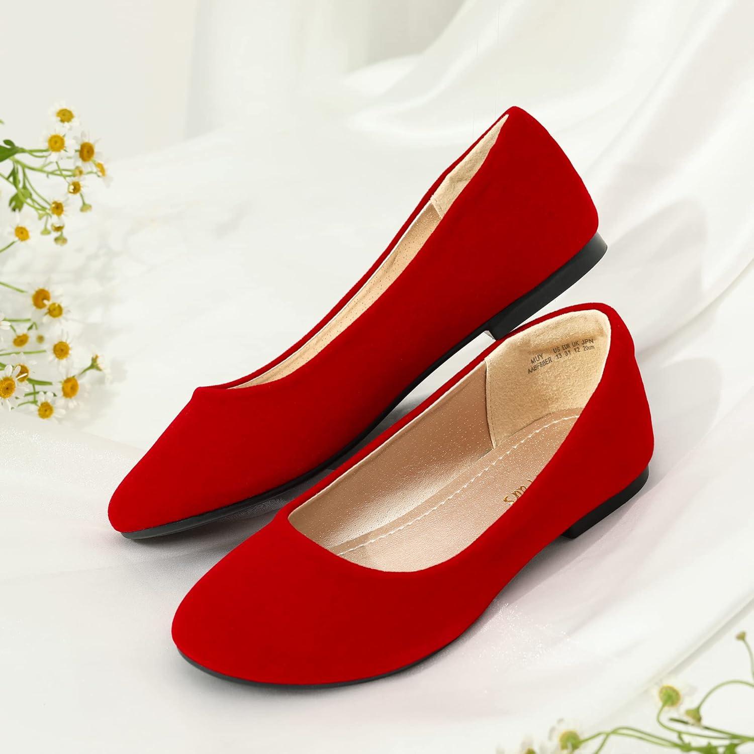 imageDREAM PAIRS Girls Dress Shoes Slip on Ballerina Flats for WeddingPartyRedSuede