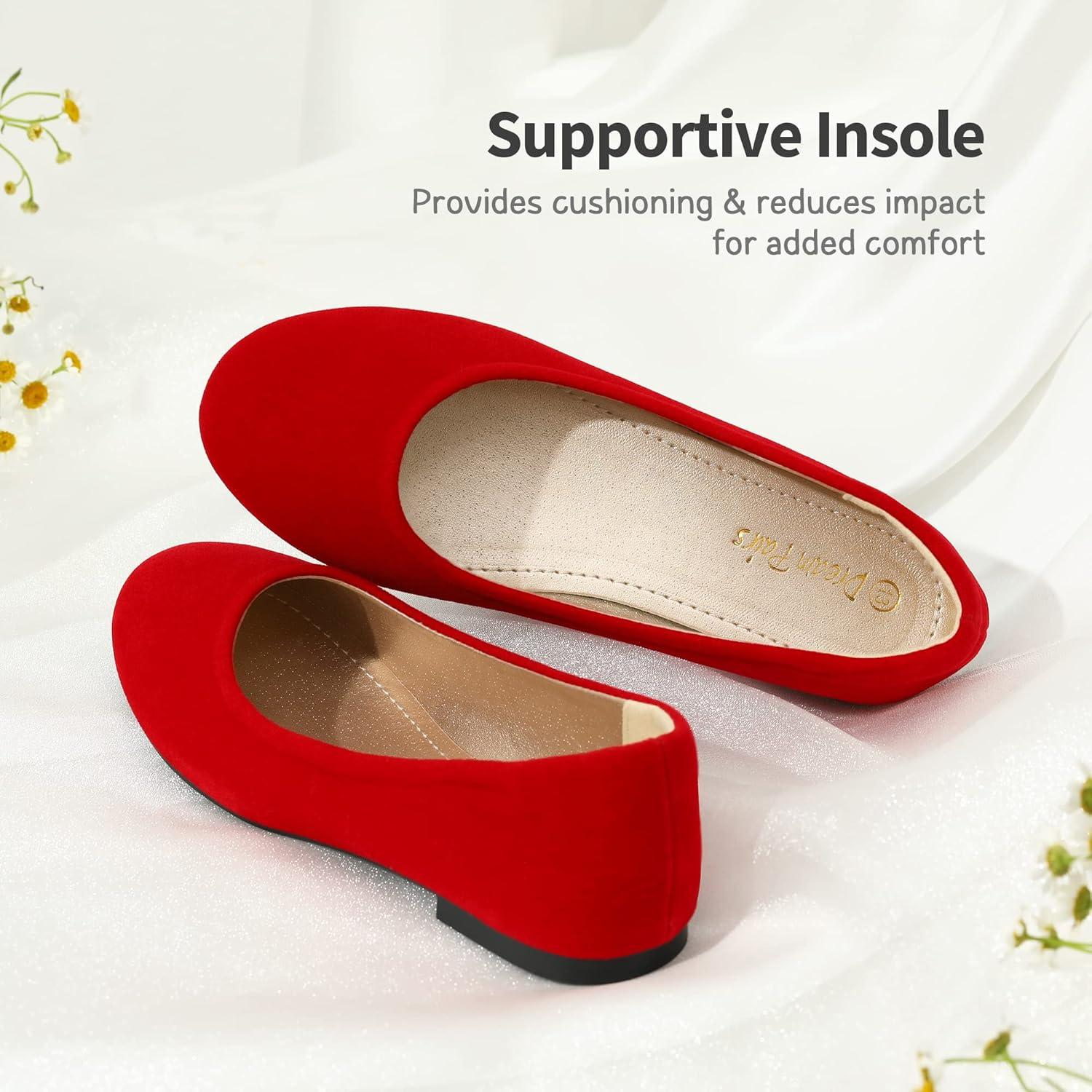imageDREAM PAIRS Girls Dress Shoes Slip on Ballerina Flats for WeddingPartyRedSuede
