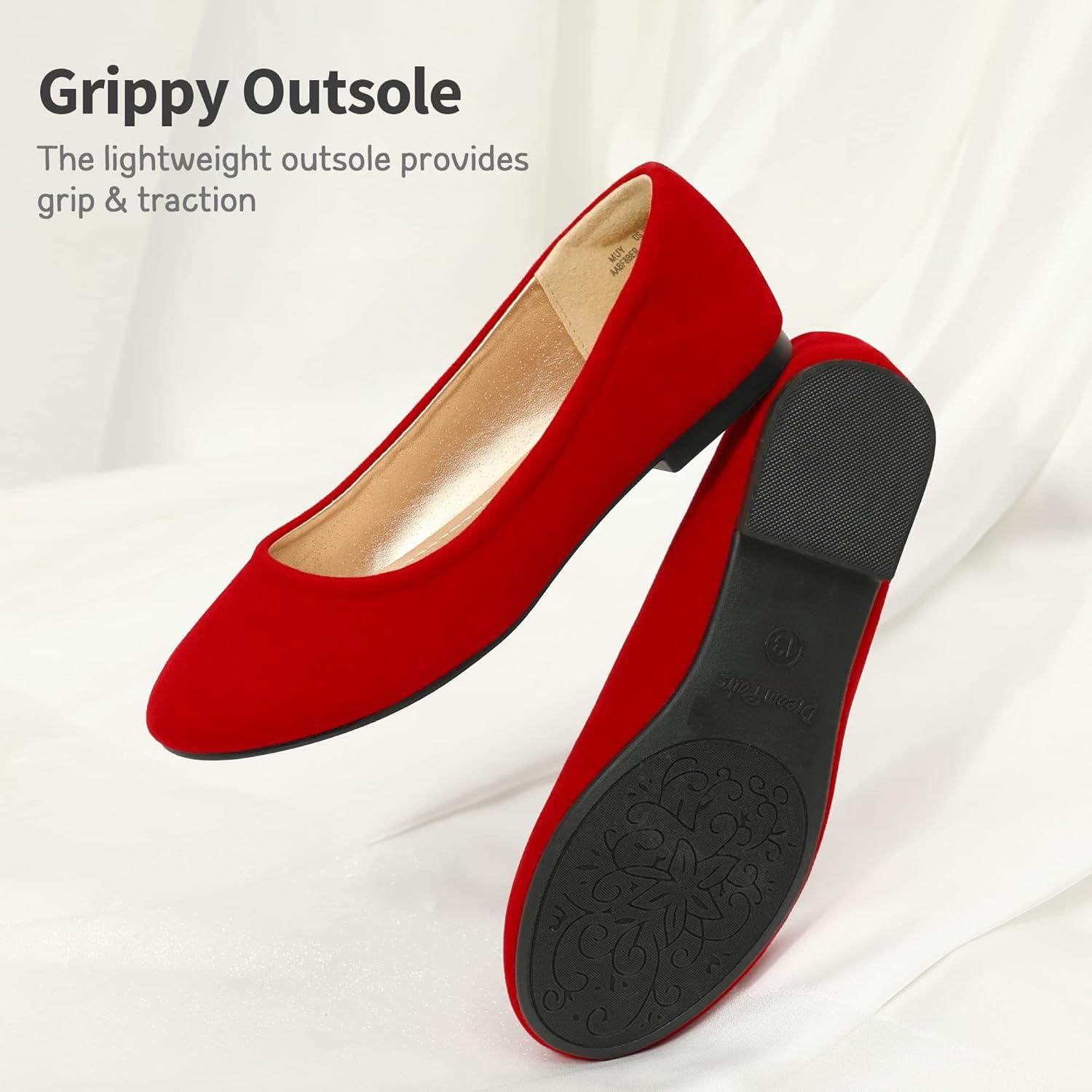 imageDREAM PAIRS Girls Dress Shoes Slip on Ballerina Flats for WeddingPartyRedSuede