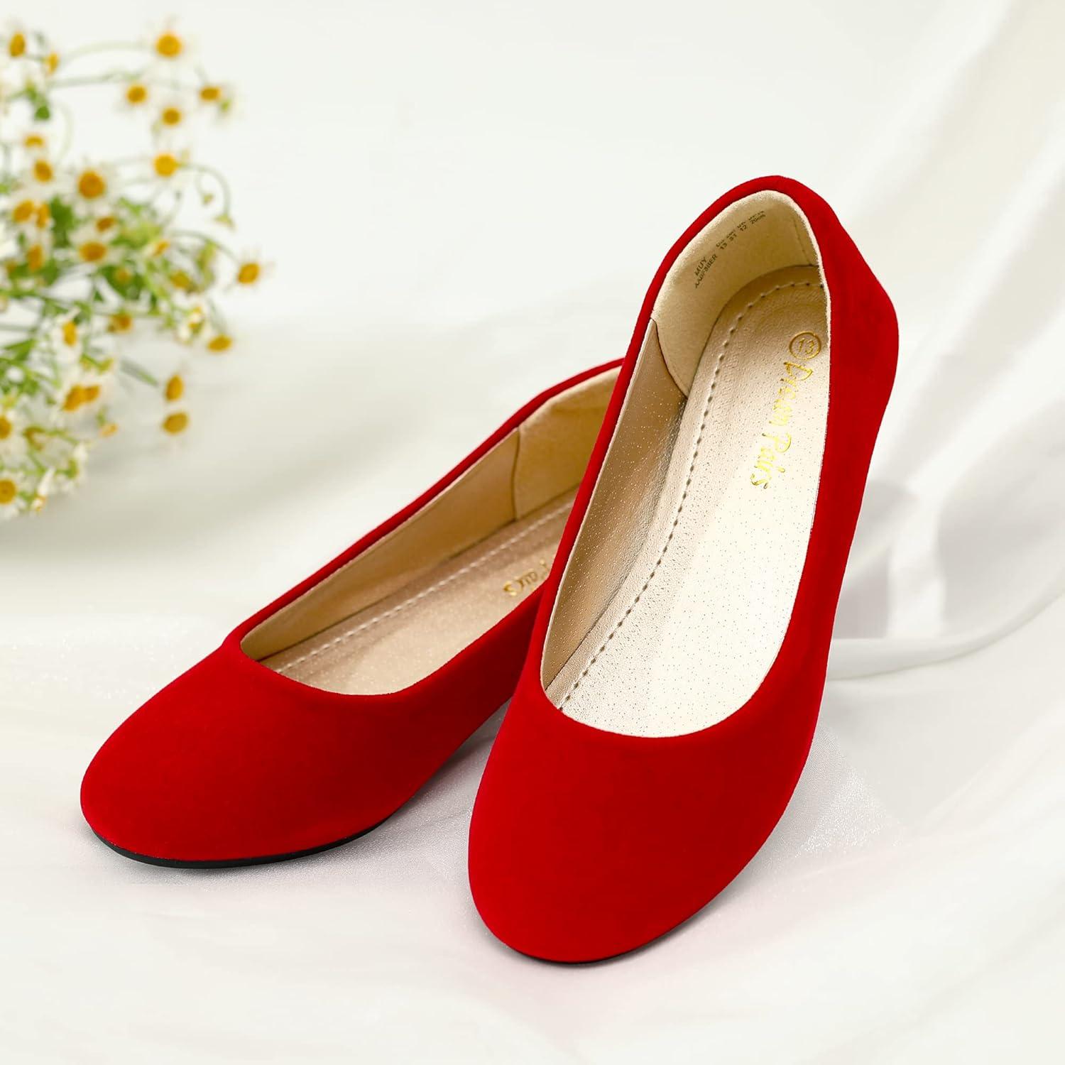 imageDREAM PAIRS Girls Dress Shoes Slip on Ballerina Flats for WeddingPartyRedSuede