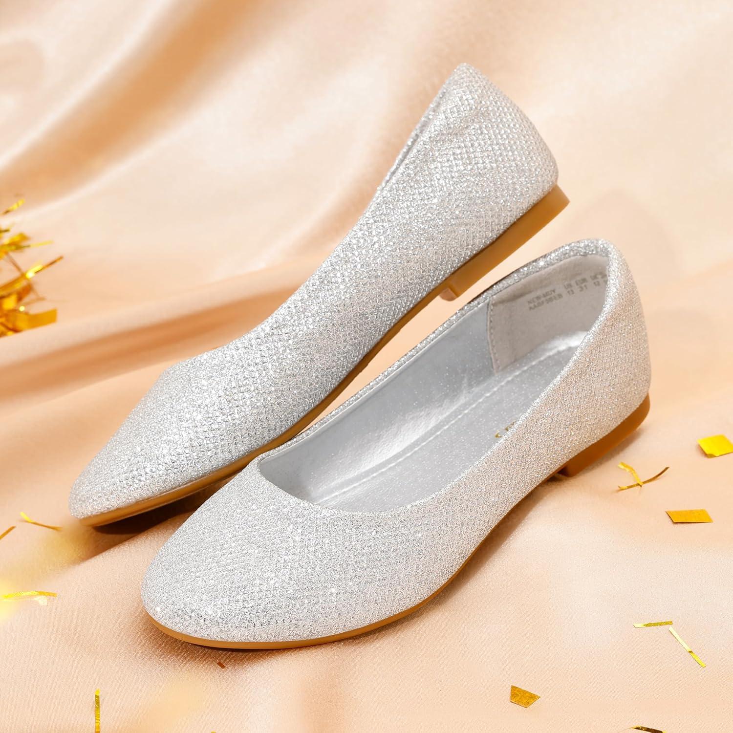 imageDREAM PAIRS Girls Dress Shoes Slip on Ballerina Flats for WeddingPartySilverGlitter