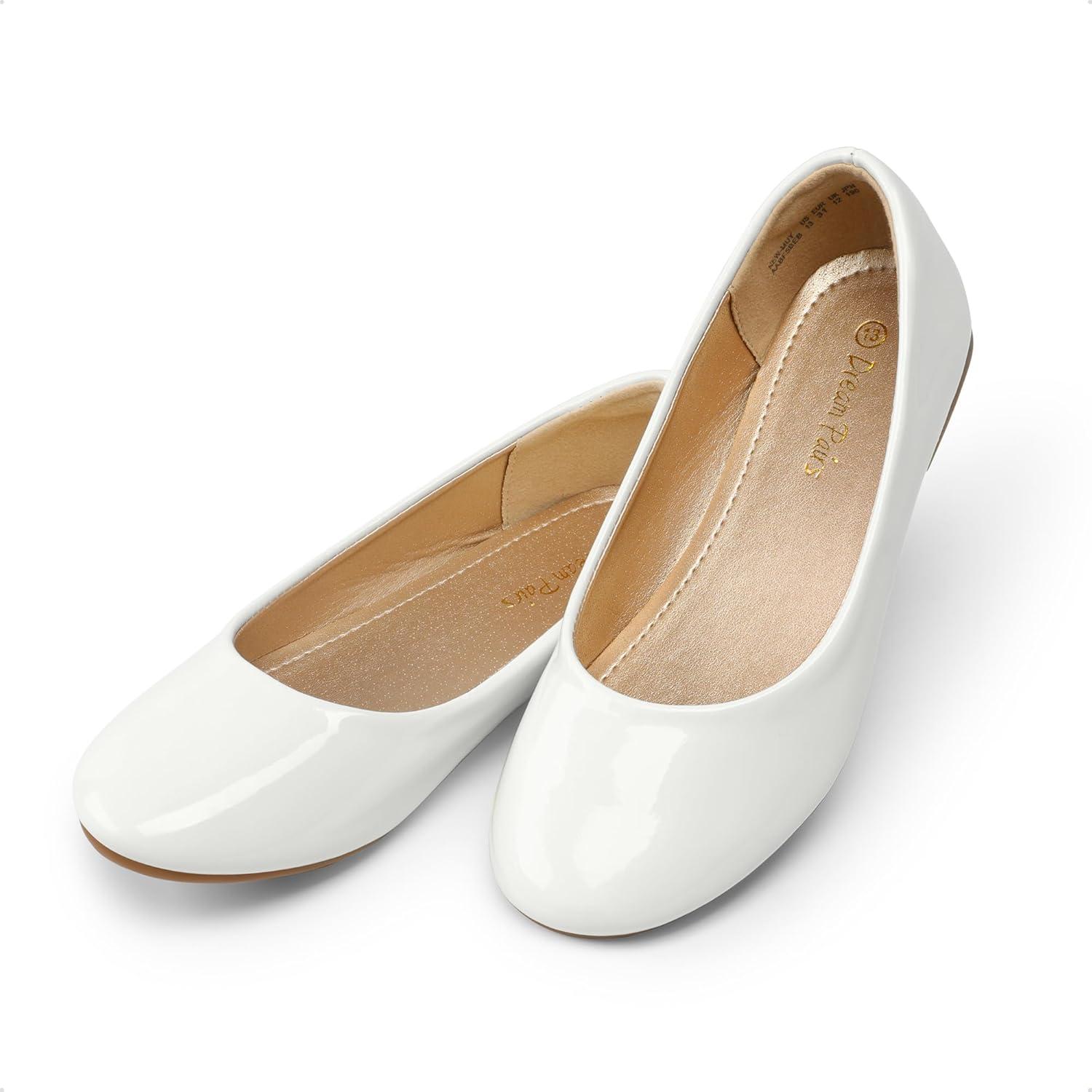 imageDREAM PAIRS Girls Dress Shoes Slip on Ballerina Flats for WeddingPartyWhitePat