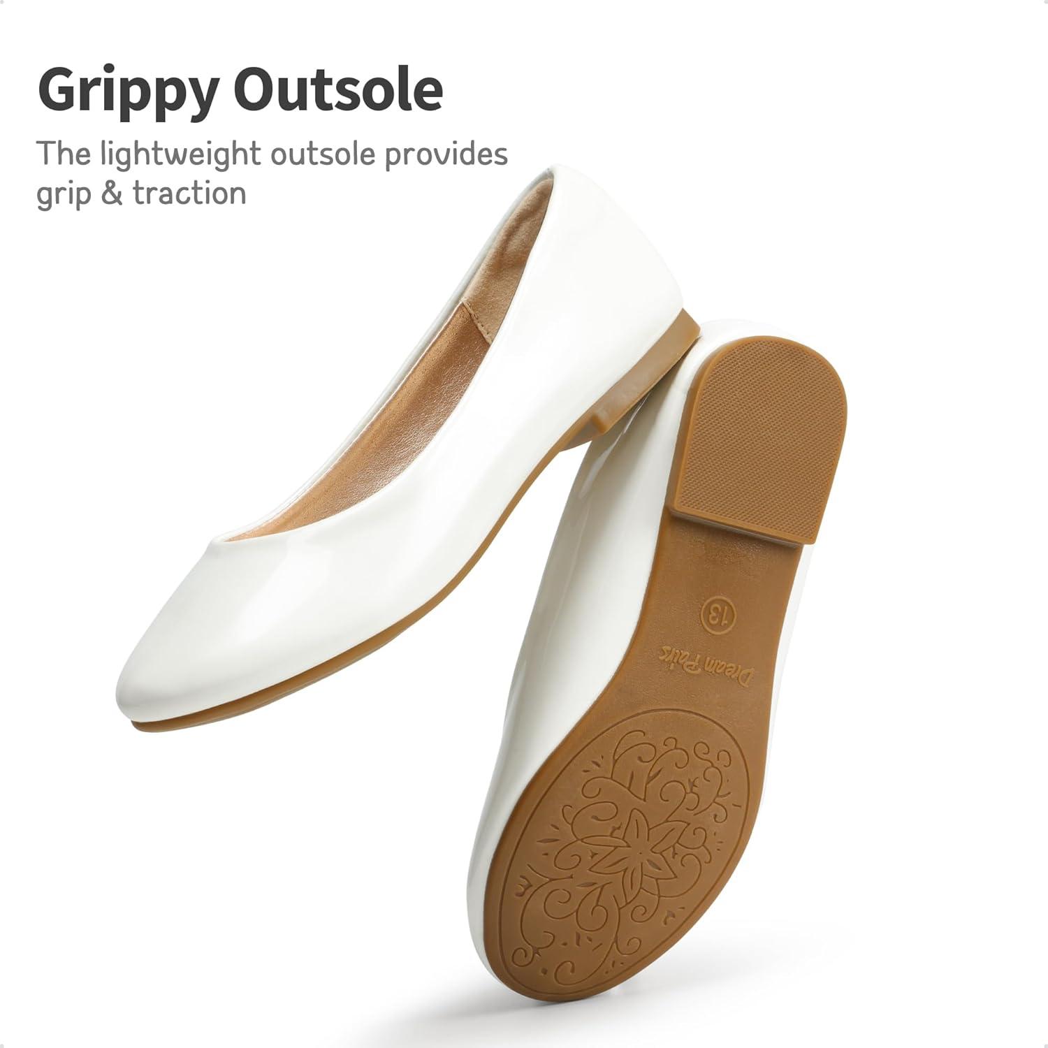 imageDREAM PAIRS Girls Dress Shoes Slip on Ballerina Flats for WeddingPartyWhitePat