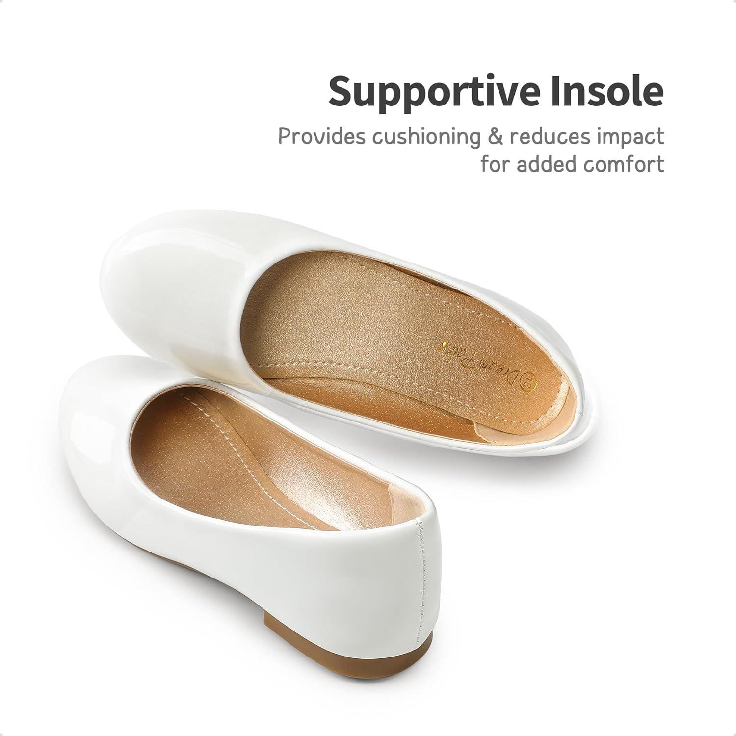 imageDREAM PAIRS Girls Dress Shoes Slip on Ballerina Flats for WeddingPartyWhitePat
