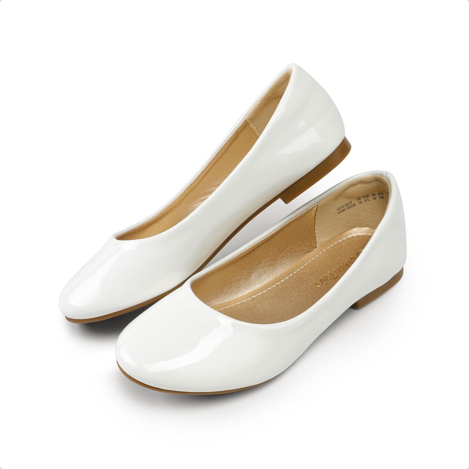 imageDREAM PAIRS Girls Dress Shoes Slip on Ballerina Flats for WeddingPartyWhitePat