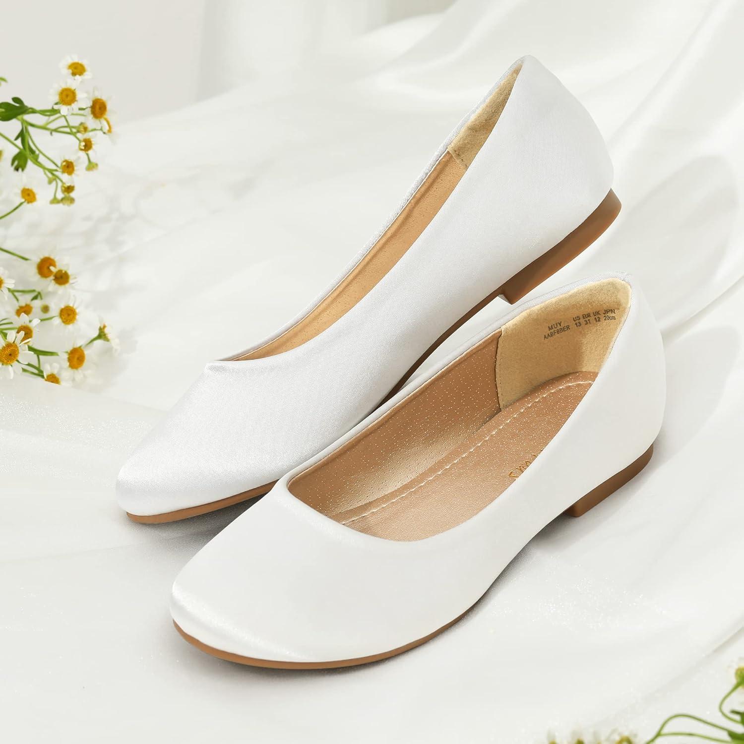 imageDREAM PAIRS Girls Dress Shoes Slip on Ballerina Flats for WeddingPartyWhiteSatin