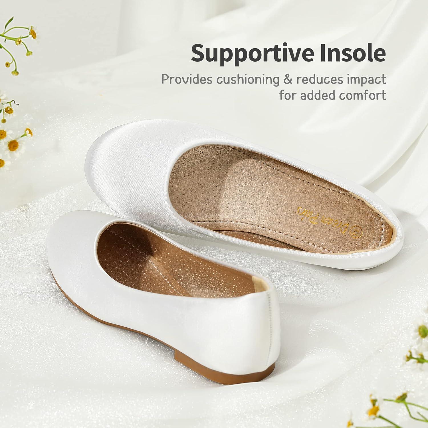 imageDREAM PAIRS Girls Dress Shoes Slip on Ballerina Flats for WeddingPartyWhiteSatin