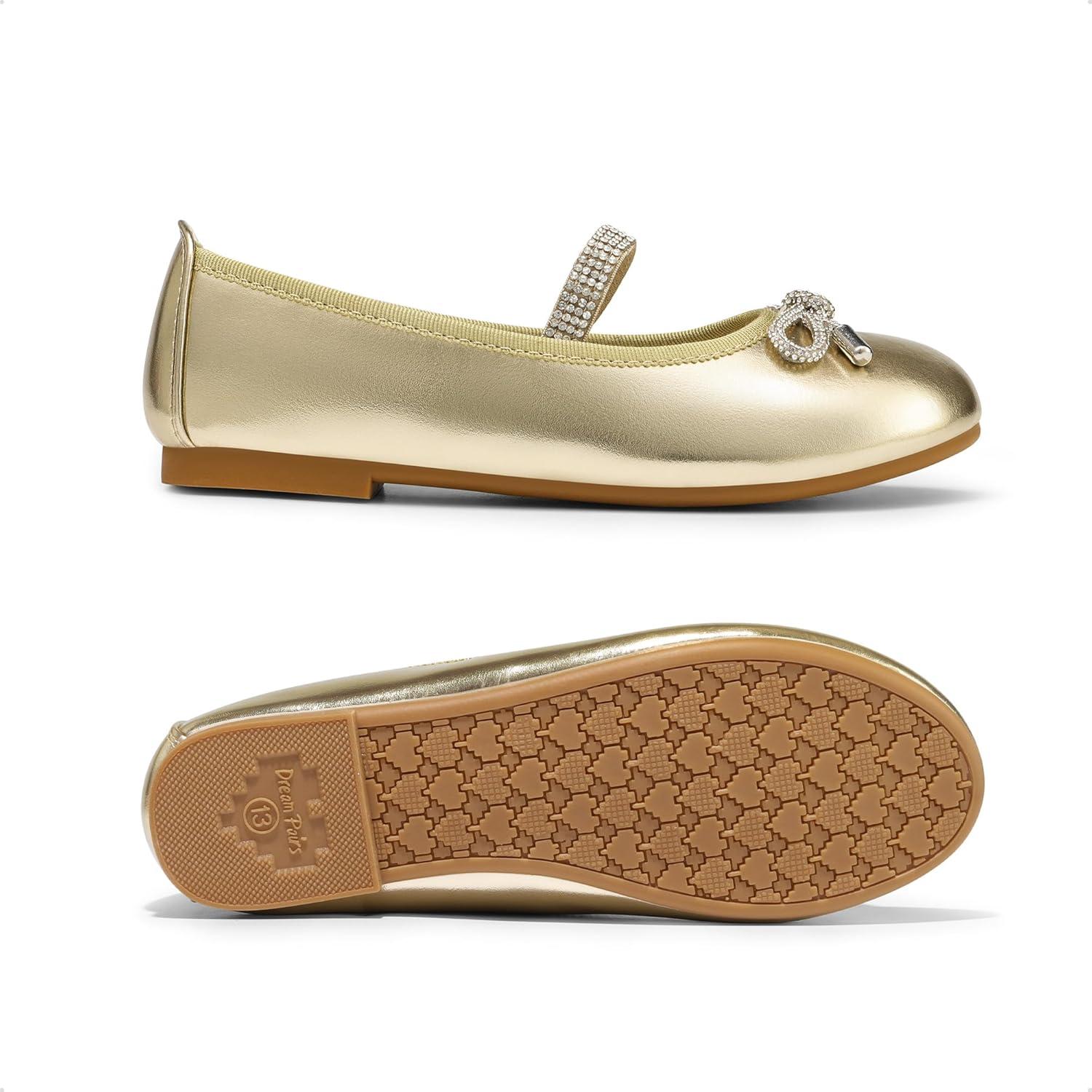 imageDREAM PAIRS Girls Dress Shoes Slipon Flower Girl Ballet Flats for Party Wedding Performance Prom GraduationGold