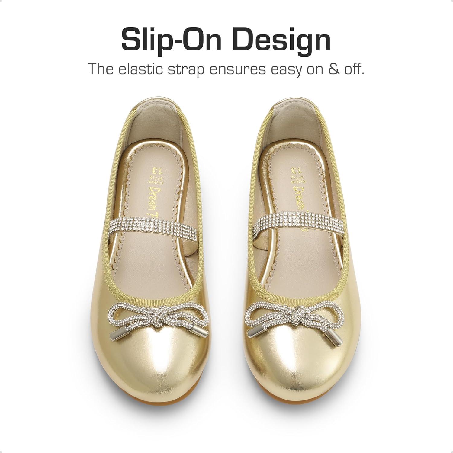 imageDREAM PAIRS Girls Dress Shoes Slipon Flower Girl Ballet Flats for Party Wedding Performance Prom GraduationGold