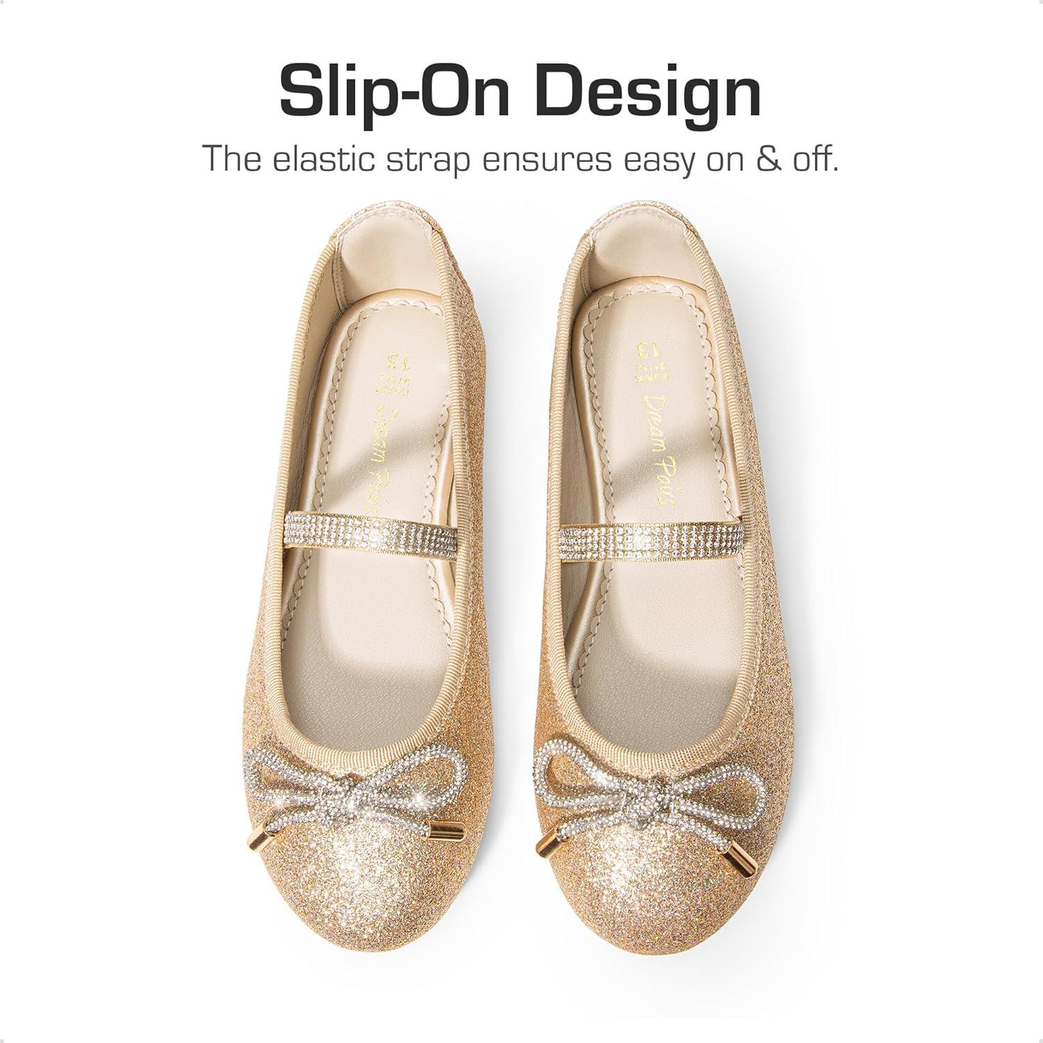 imageDREAM PAIRS Girls Dress Shoes Slipon Flower Girl Ballet Flats for Party Wedding Performance Prom GraduationGoldGlitter