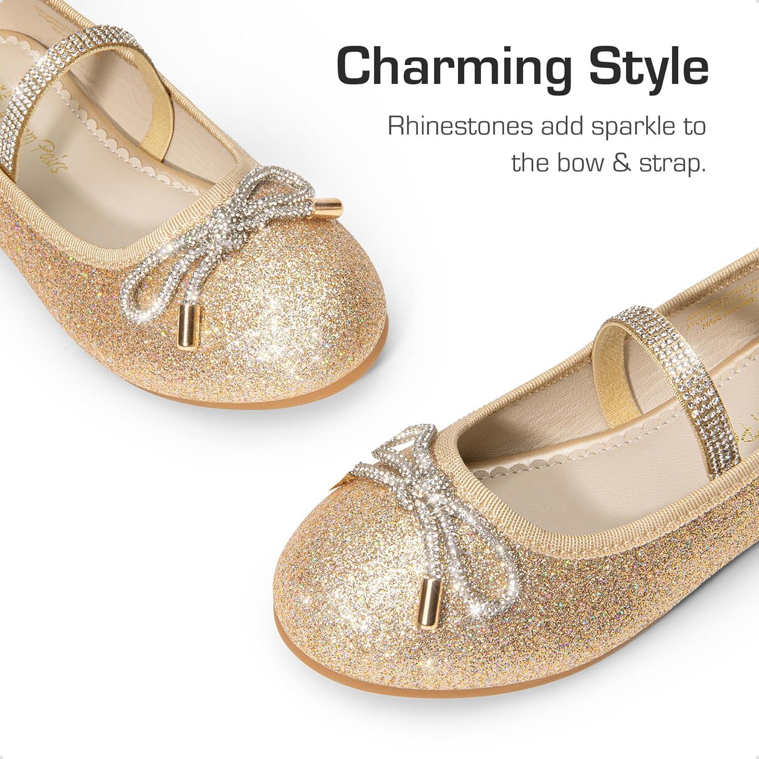 imageDREAM PAIRS Girls Dress Shoes Slipon Flower Girl Ballet Flats for Party Wedding Performance Prom GraduationGoldGlitter