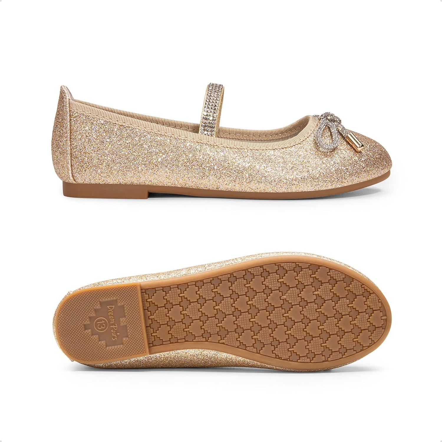 imageDREAM PAIRS Girls Dress Shoes Slipon Flower Girl Ballet Flats for Party Wedding Performance Prom GraduationGoldGlitter