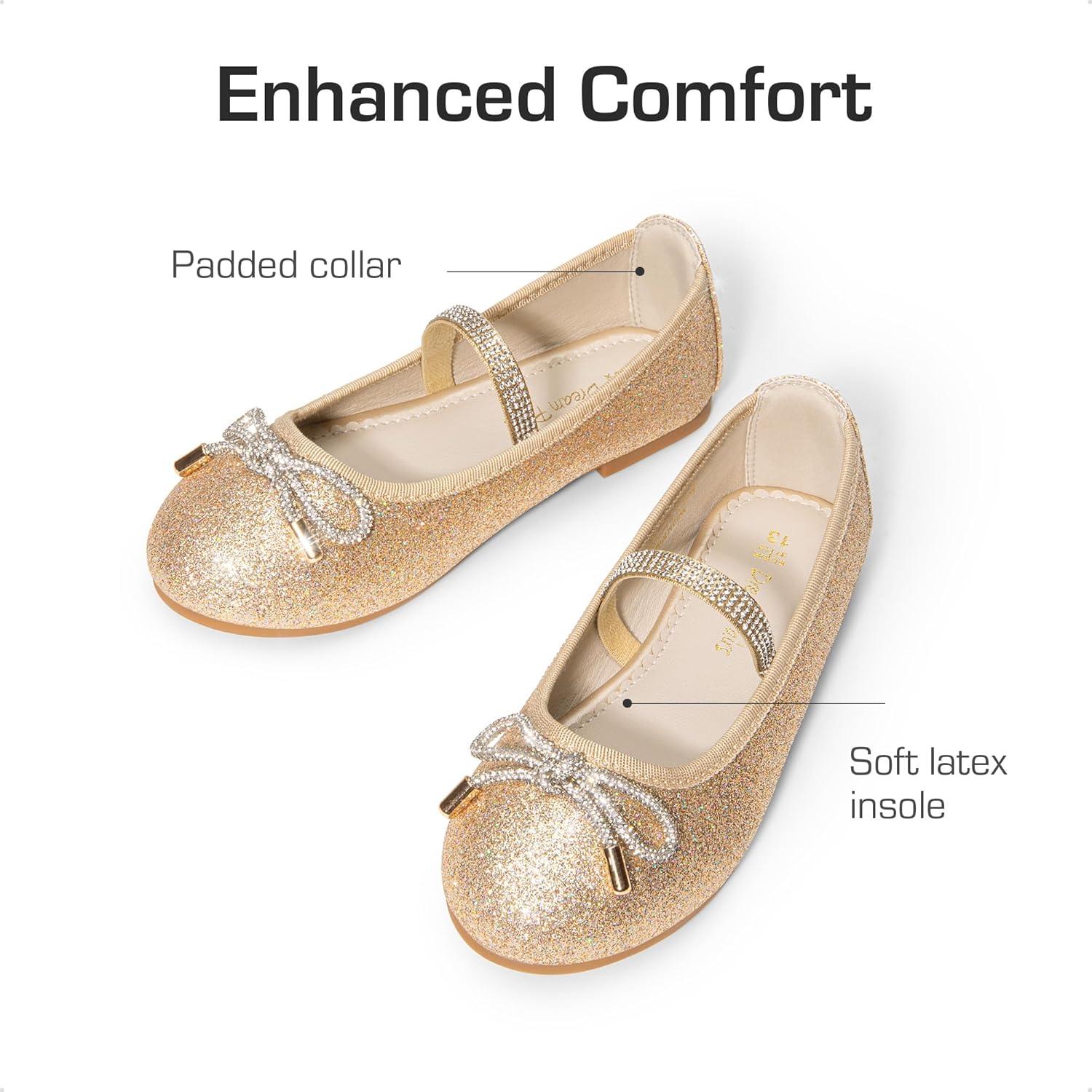 imageDREAM PAIRS Girls Dress Shoes Slipon Flower Girl Ballet Flats for Party Wedding Performance Prom GraduationGoldGlitter