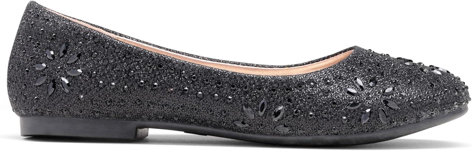 imageDREAM PAIRS Girls Dress Shoes Slipon Rhinestone Glitter Ballet Flats for Wedding Party Birthday Prom Little KidBig KidNina100black Glitter