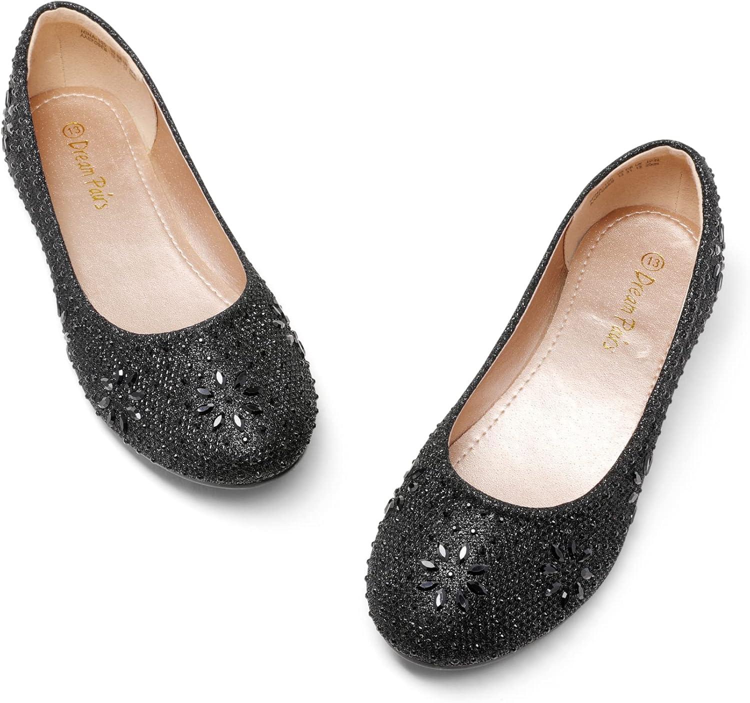 imageDREAM PAIRS Girls Dress Shoes Slipon Rhinestone Glitter Ballet Flats for Wedding Party Birthday Prom Little KidBig KidNina100black Glitter