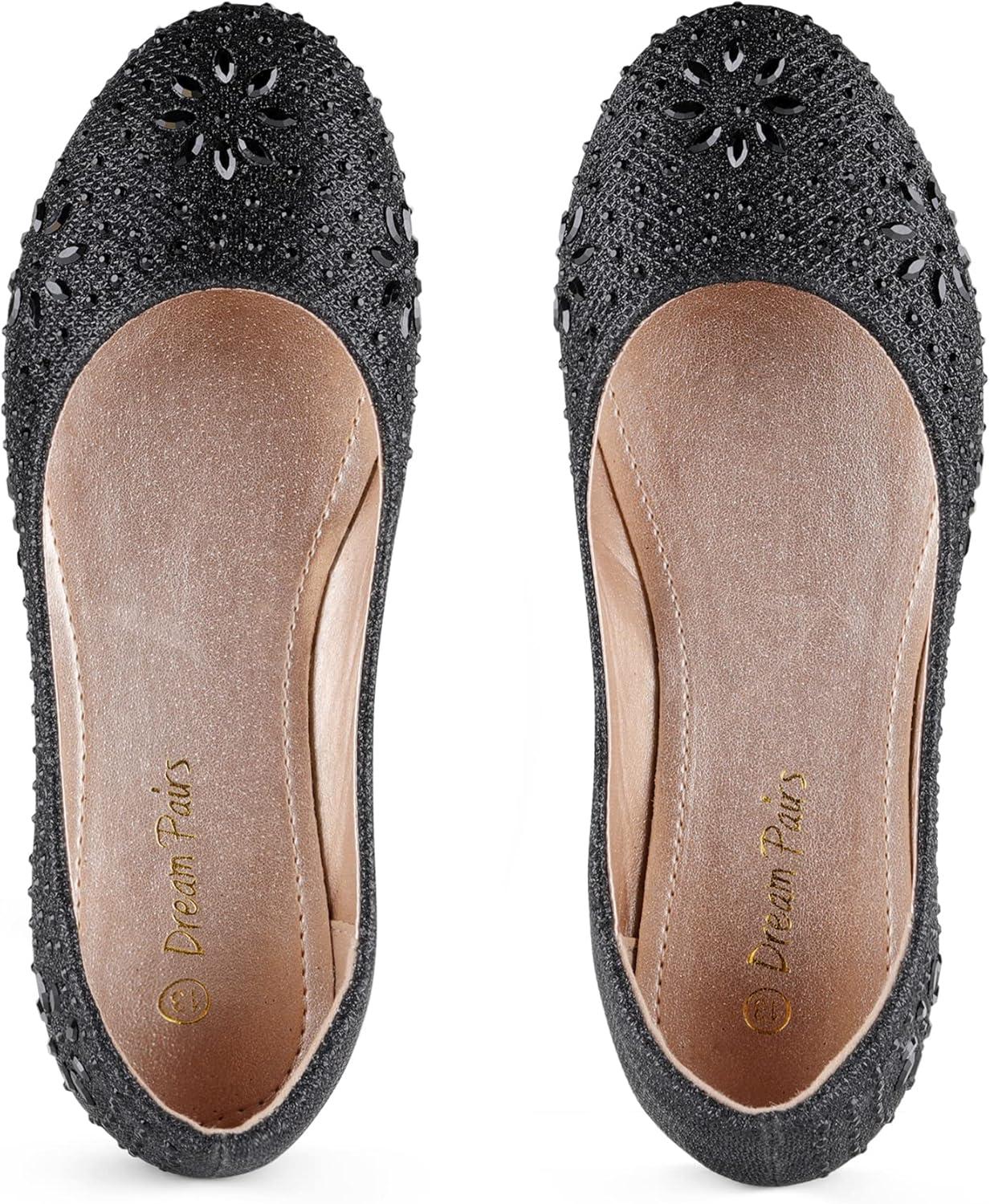 imageDREAM PAIRS Girls Dress Shoes Slipon Rhinestone Glitter Ballet Flats for Wedding Party Birthday Prom Little KidBig KidNina100black Glitter
