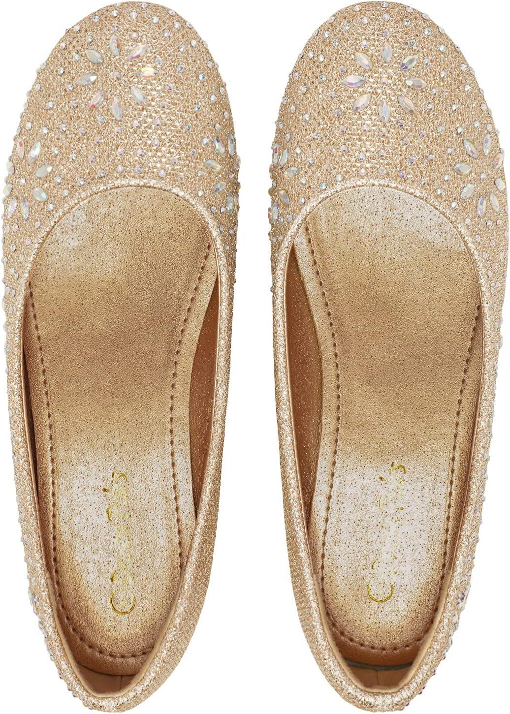 imageDREAM PAIRS Girls Dress Shoes Slipon Rhinestone Glitter Ballet Flats for Wedding Party Birthday Prom Little KidBig KidNina100gold Glitter