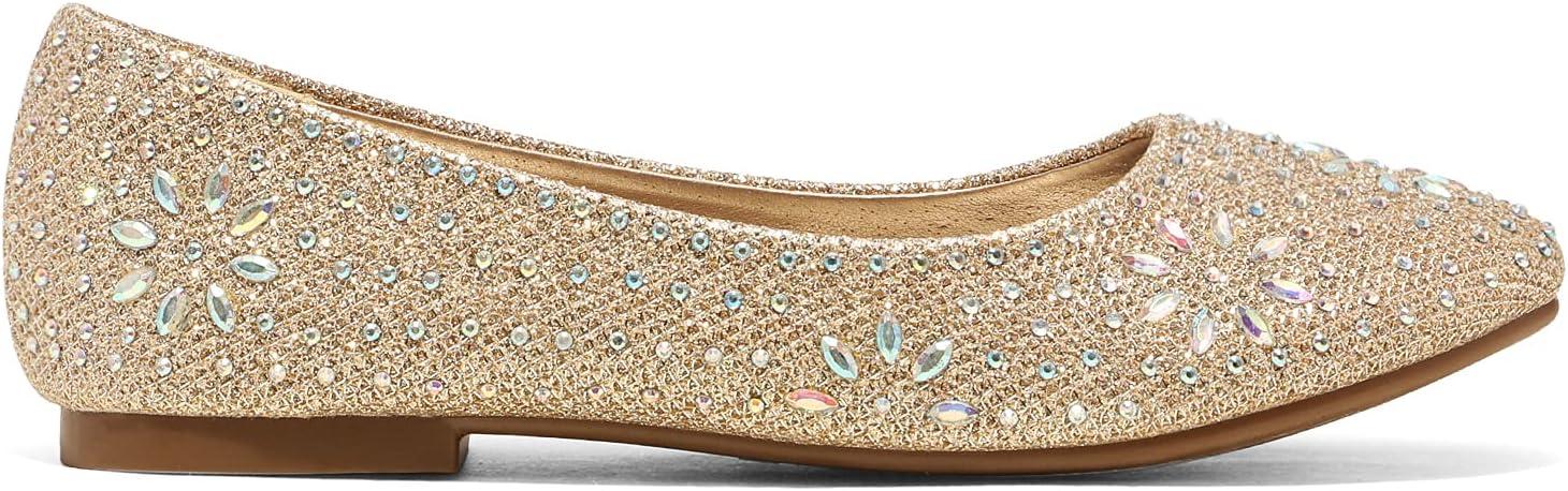 imageDREAM PAIRS Girls Dress Shoes Slipon Rhinestone Glitter Ballet Flats for Wedding Party Birthday Prom Little KidBig KidNina100gold Glitter