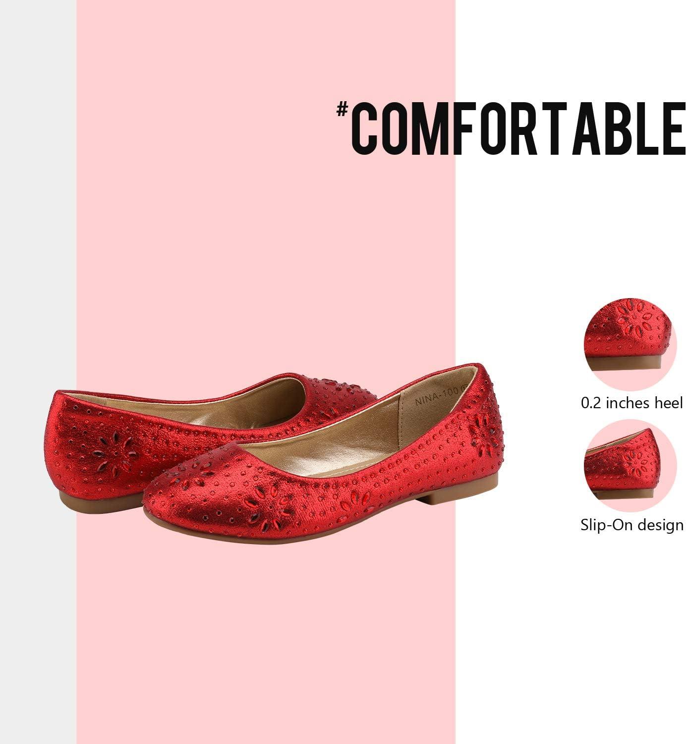 imageDREAM PAIRS Girls Dress Shoes Slipon Rhinestone Glitter Ballet Flats for Wedding Party Birthday Prom Little KidBig KidNina100red