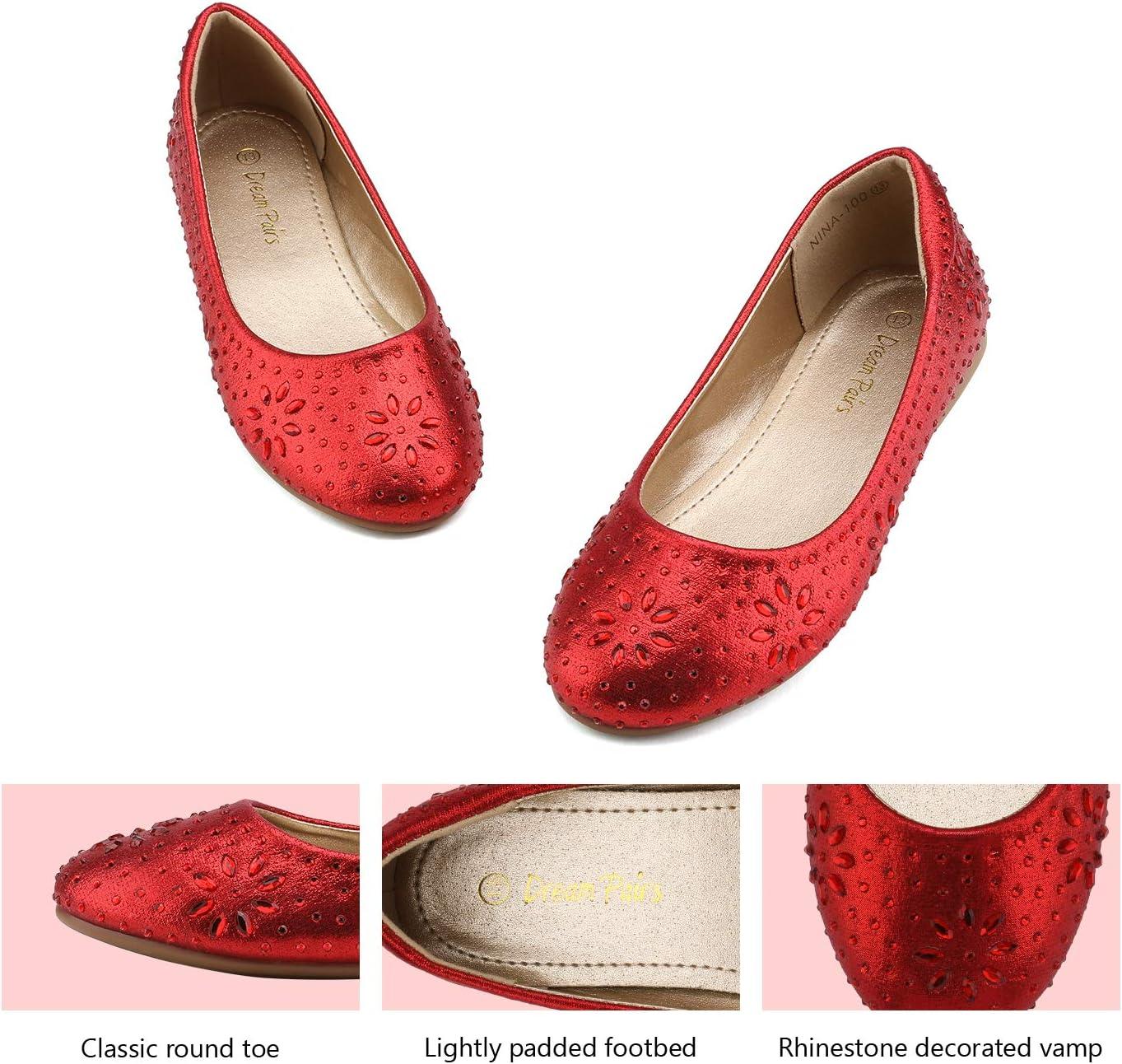 imageDREAM PAIRS Girls Dress Shoes Slipon Rhinestone Glitter Ballet Flats for Wedding Party Birthday Prom Little KidBig KidNina100red