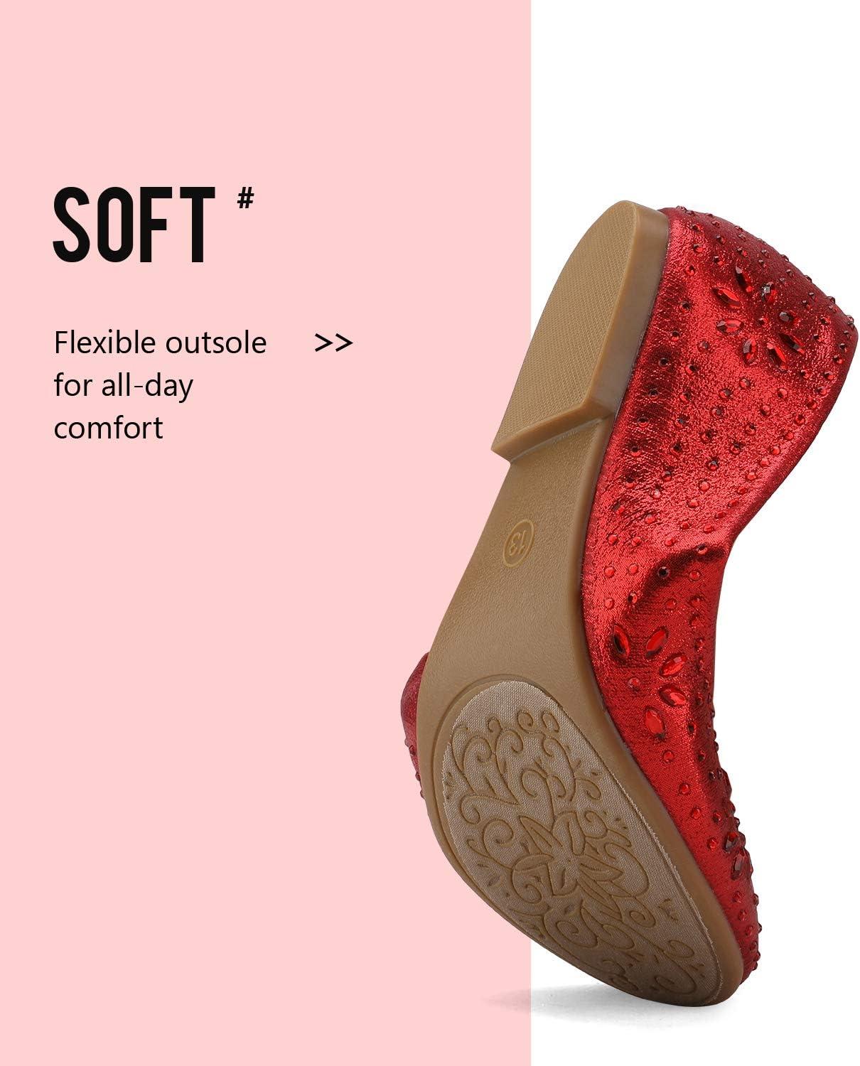 imageDREAM PAIRS Girls Dress Shoes Slipon Rhinestone Glitter Ballet Flats for Wedding Party Birthday Prom Little KidBig KidNina100red