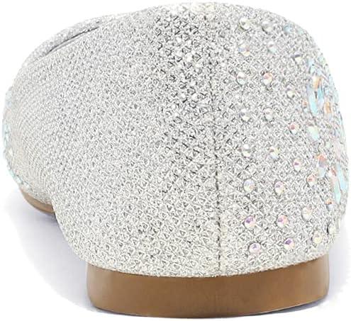 imageDREAM PAIRS Girls Dress Shoes Slipon Rhinestone Glitter Ballet Flats for Wedding Party Birthday Prom Little KidBig KidNina100silver Glitter