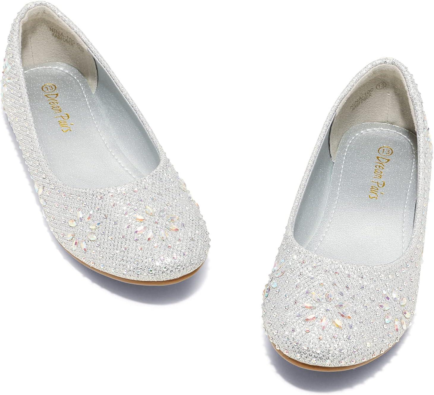imageDREAM PAIRS Girls Dress Shoes Slipon Rhinestone Glitter Ballet Flats for Wedding Party Birthday Prom Little KidBig KidNina100silver Glitter
