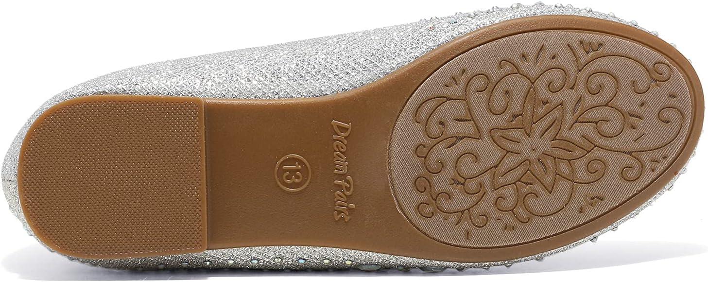 imageDREAM PAIRS Girls Dress Shoes Slipon Rhinestone Glitter Ballet Flats for Wedding Party Birthday Prom Little KidBig KidNina100silver Glitter
