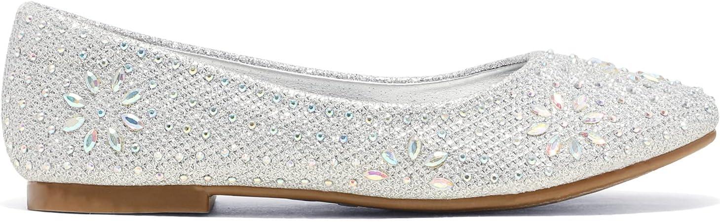 imageDREAM PAIRS Girls Dress Shoes Slipon Rhinestone Glitter Ballet Flats for Wedding Party Birthday Prom Little KidBig KidNina100silver Glitter