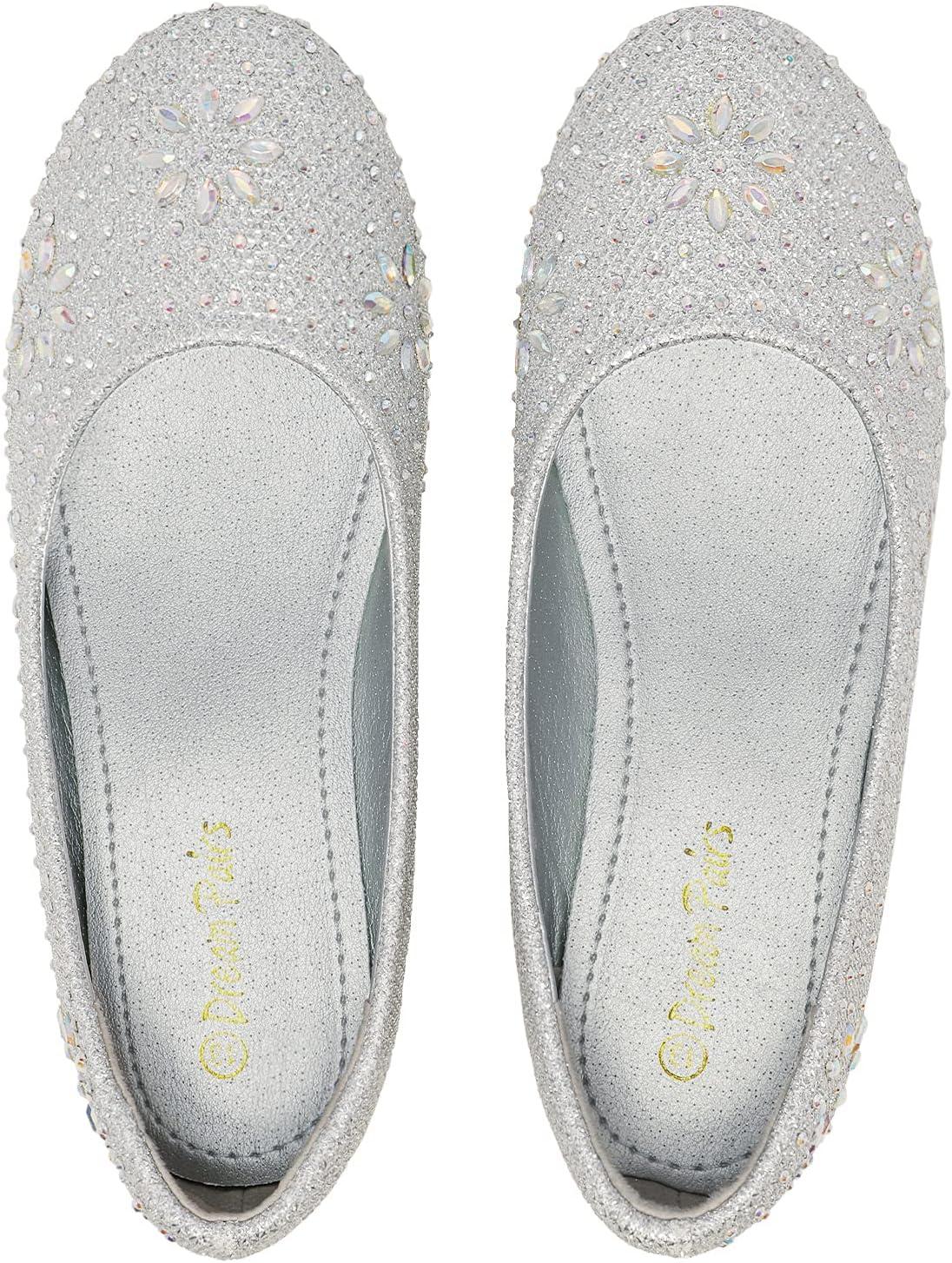 imageDREAM PAIRS Girls Dress Shoes Slipon Rhinestone Glitter Ballet Flats for Wedding Party Birthday Prom Little KidBig KidNina100silver Glitter