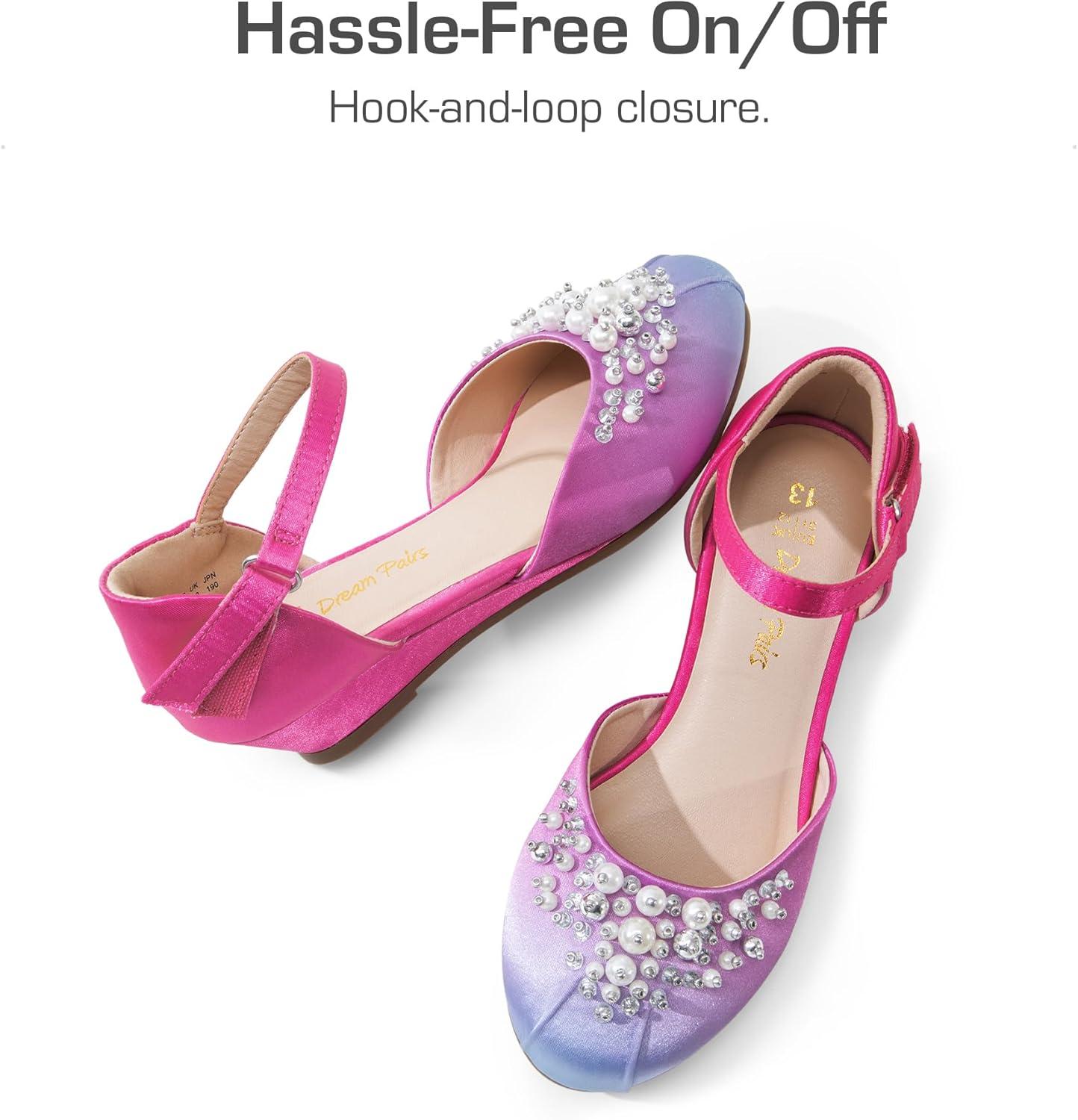 imageDREAM PAIRS Girls Dress Shoes Toddler Little Big Girls Heels Low Wedge Pumps with Pearls Rhinestone for Flower Girl Princess Wedding PartyBlueHot Pink