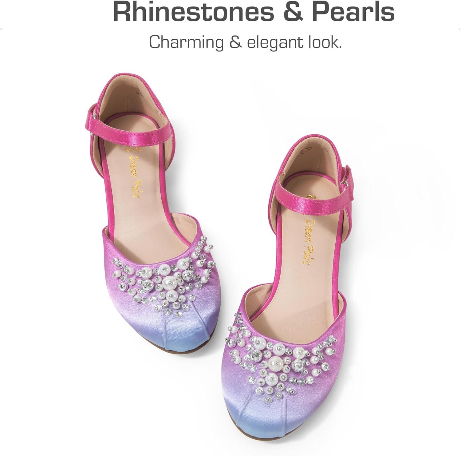imageDREAM PAIRS Girls Dress Shoes Toddler Little Big Girls Heels Low Wedge Pumps with Pearls Rhinestone for Flower Girl Princess Wedding PartyBlueHot Pink