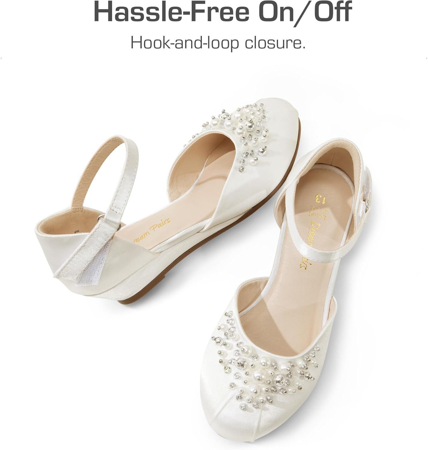 imageDREAM PAIRS Girls Dress Shoes Toddler Little Big Girls Heels Low Wedge Pumps with Pearls Rhinestone for Flower Girl Princess Wedding PartyIvory