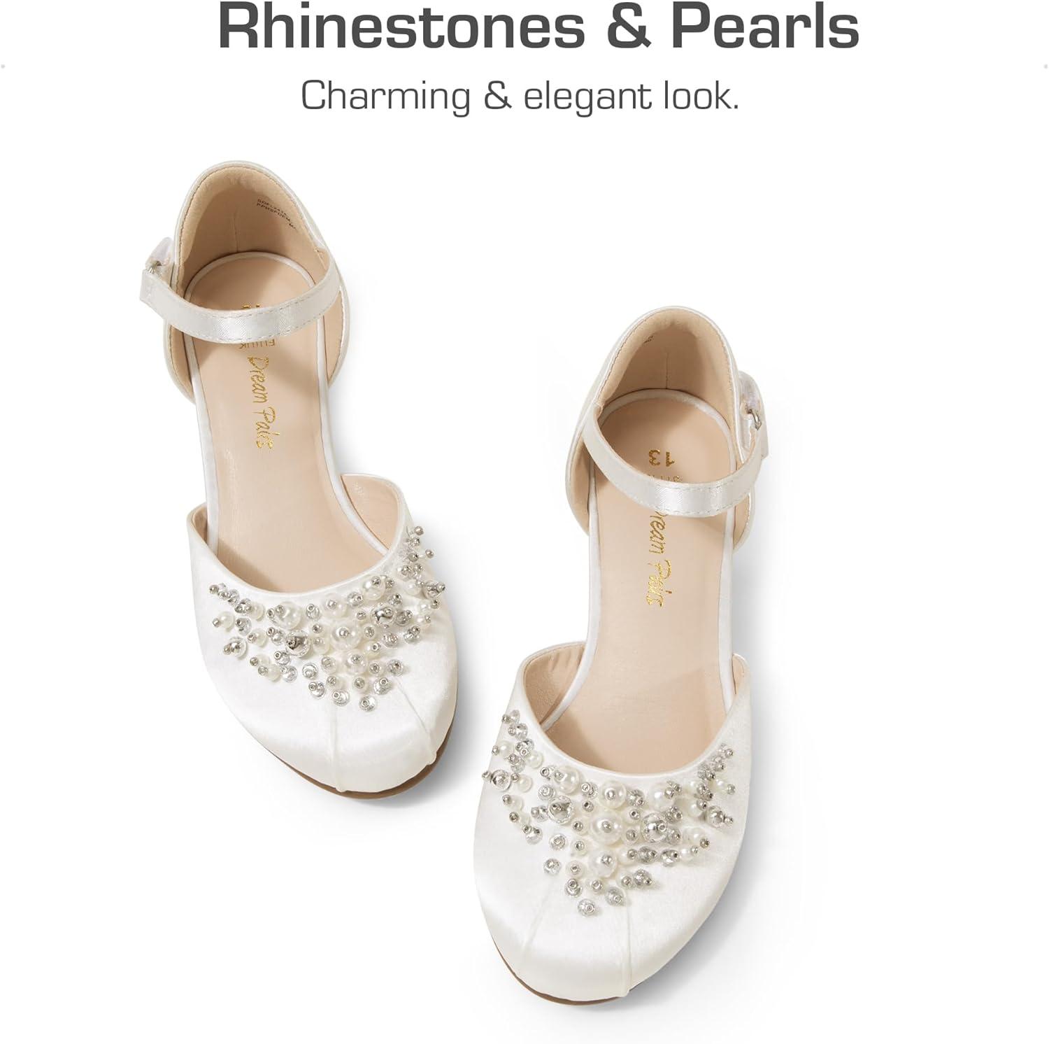 imageDREAM PAIRS Girls Dress Shoes Toddler Little Big Girls Heels Low Wedge Pumps with Pearls Rhinestone for Flower Girl Princess Wedding PartyIvory