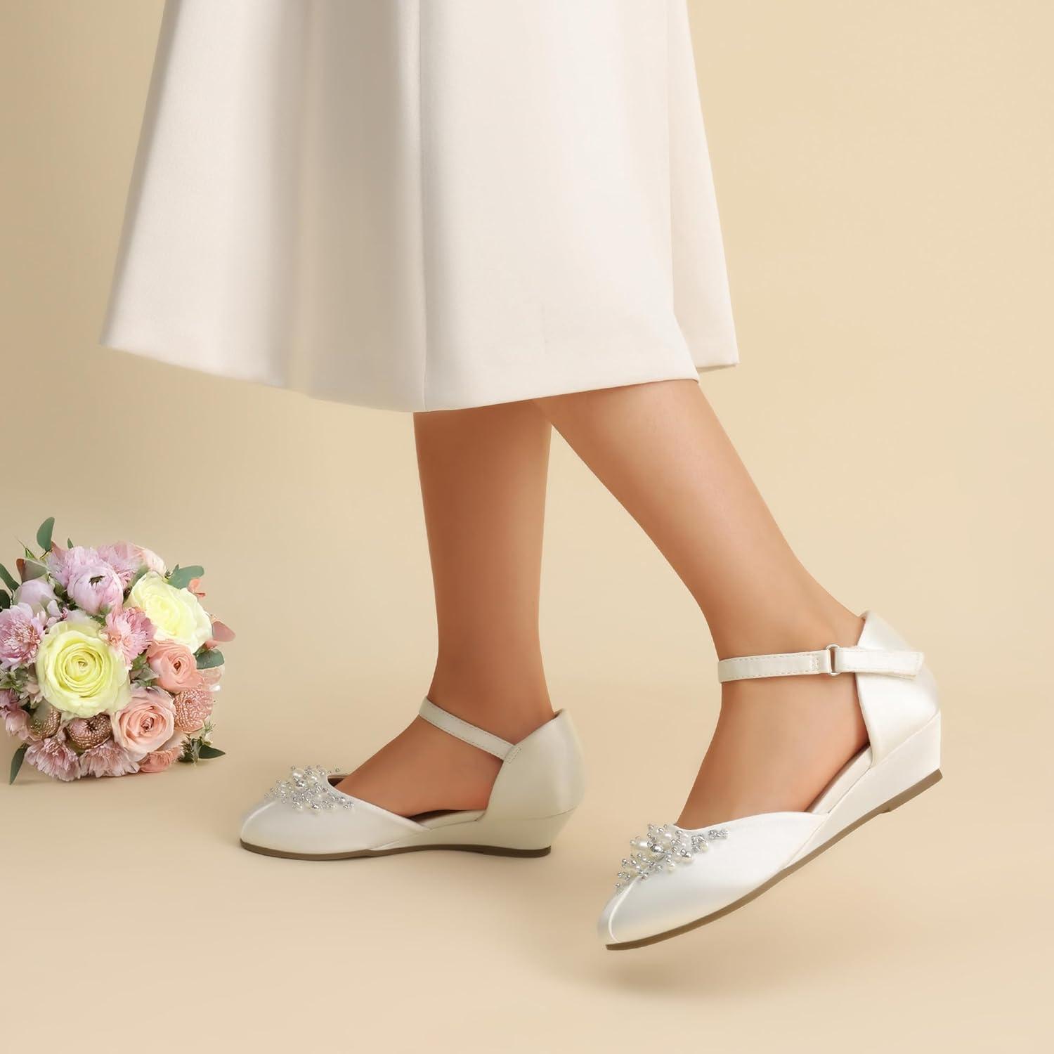 imageDREAM PAIRS Girls Dress Shoes Toddler Little Big Girls Heels Low Wedge Pumps with Pearls Rhinestone for Flower Girl Princess Wedding PartyIvory