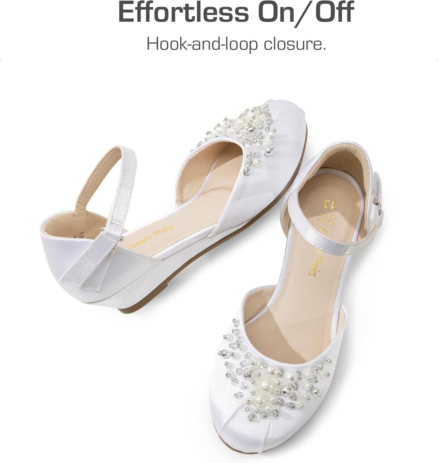 imageDREAM PAIRS Girls Dress Shoes Toddler Little Big Girls Heels Low Wedge Pumps with Pearls Rhinestone for Flower Girl Princess Wedding PartyWhite