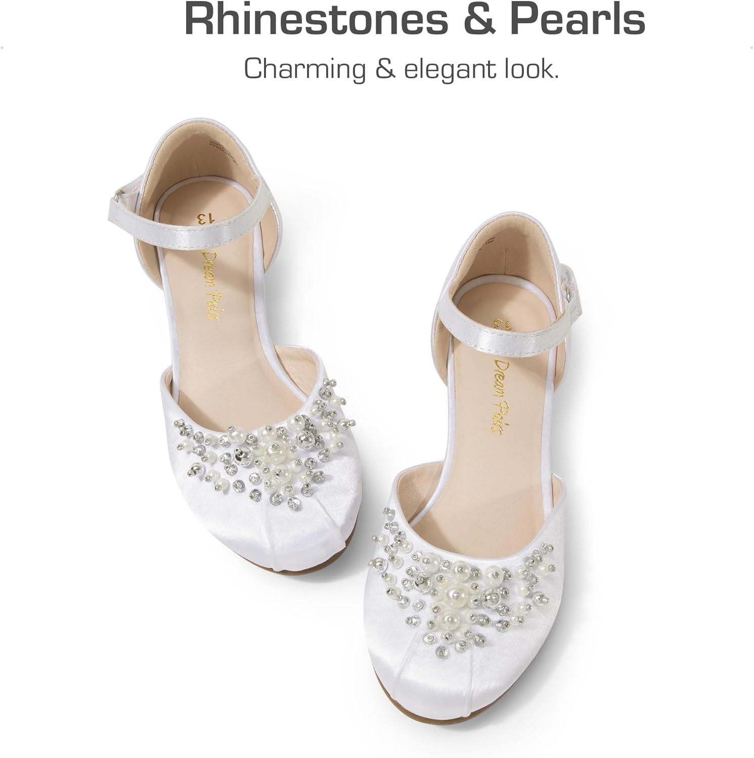 imageDREAM PAIRS Girls Dress Shoes Toddler Little Big Girls Heels Low Wedge Pumps with Pearls Rhinestone for Flower Girl Princess Wedding PartyWhite