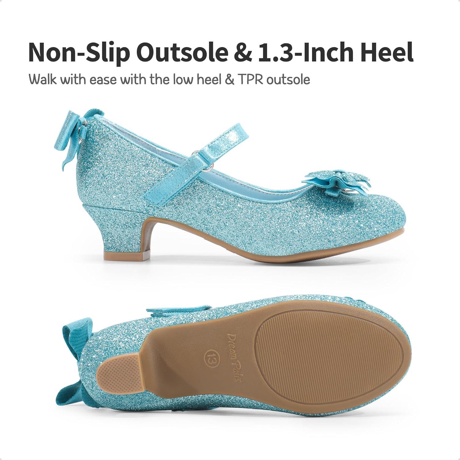 imageDREAM PAIRS Girls Dress Shoes Toddler Little Girls Heels Mary Jane Princess Shoes with Interchangeable Bow for Flower Girl Wedding PartyBlue