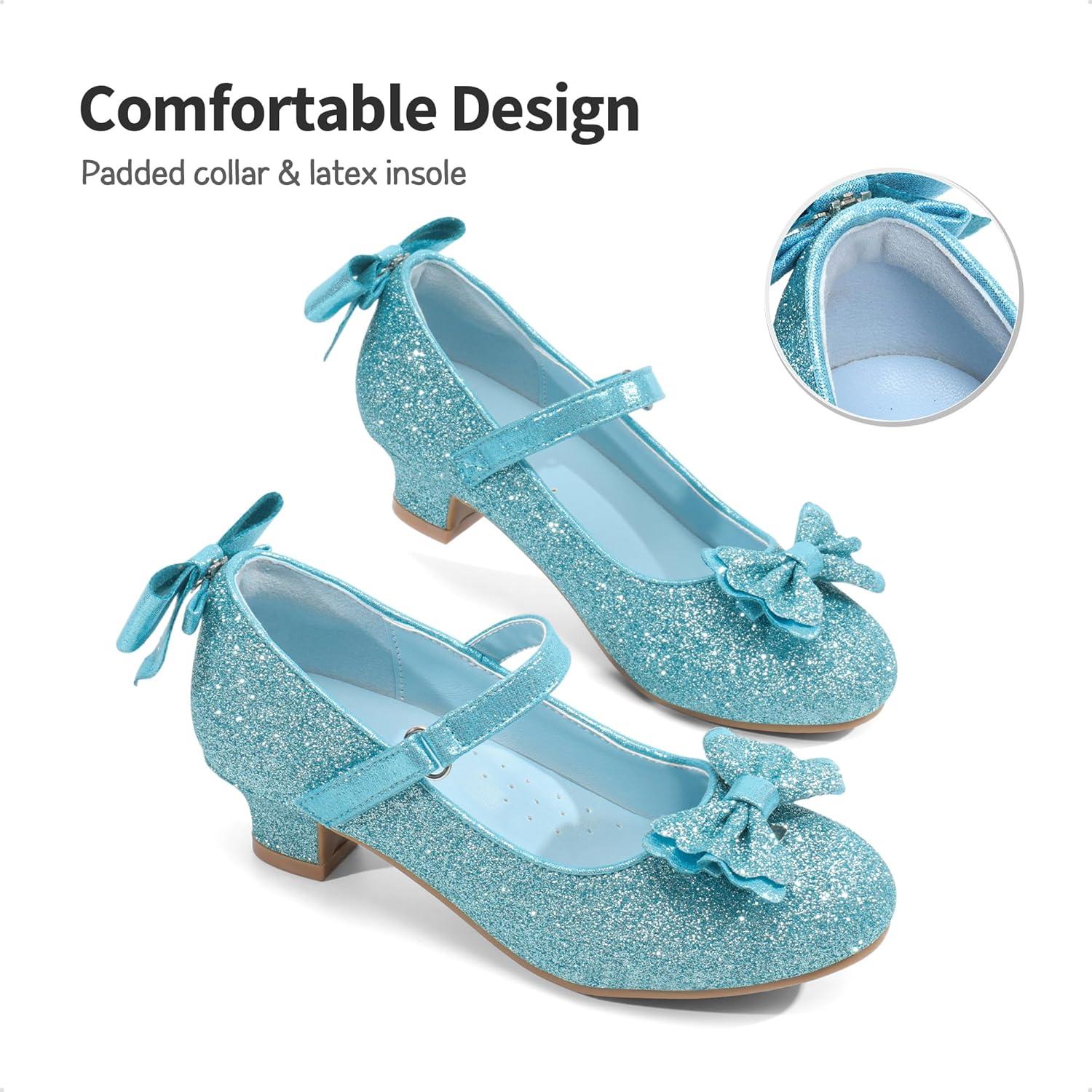 imageDREAM PAIRS Girls Dress Shoes Toddler Little Girls Heels Mary Jane Princess Shoes with Interchangeable Bow for Flower Girl Wedding PartyBlue