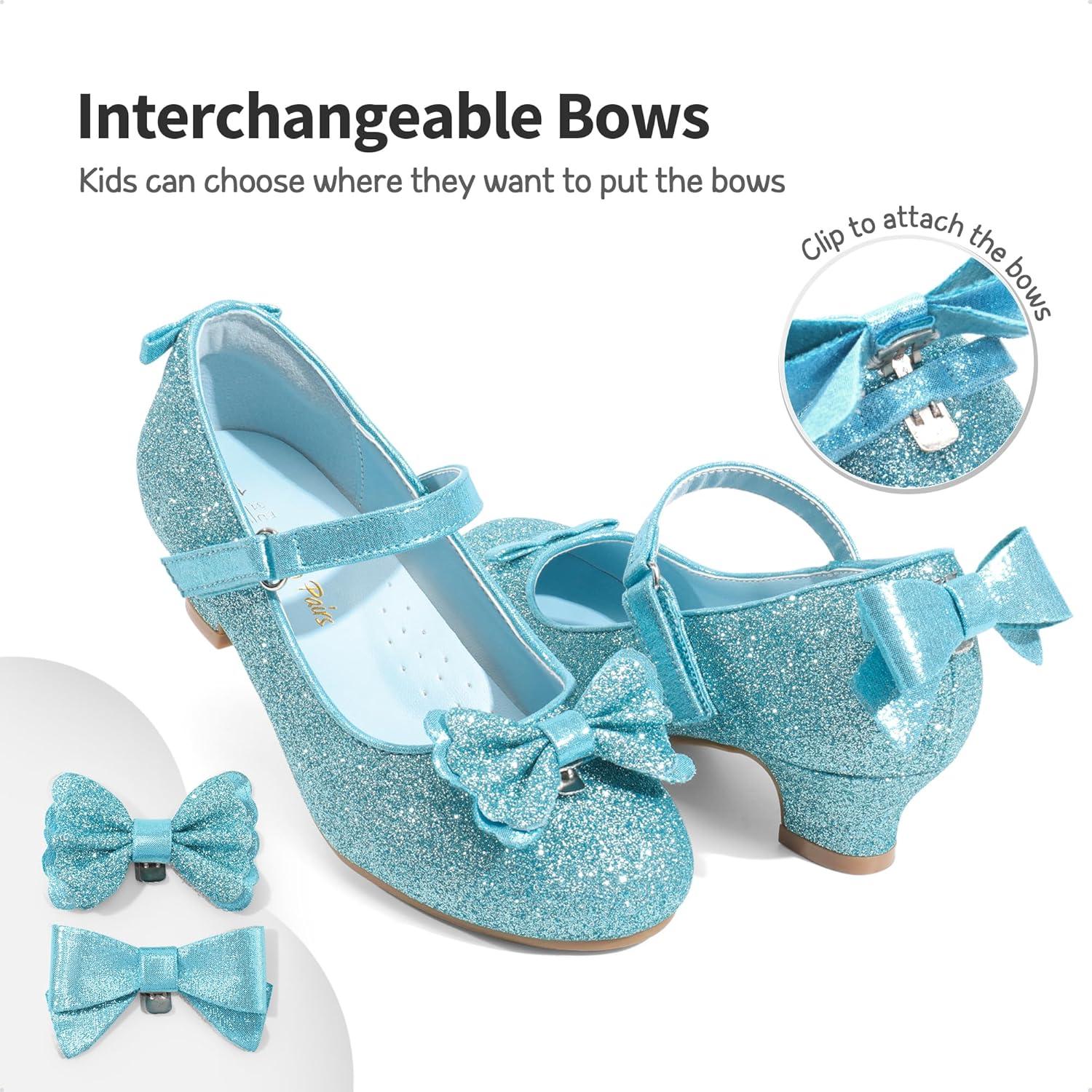 imageDREAM PAIRS Girls Dress Shoes Toddler Little Girls Heels Mary Jane Princess Shoes with Interchangeable Bow for Flower Girl Wedding PartyBlue