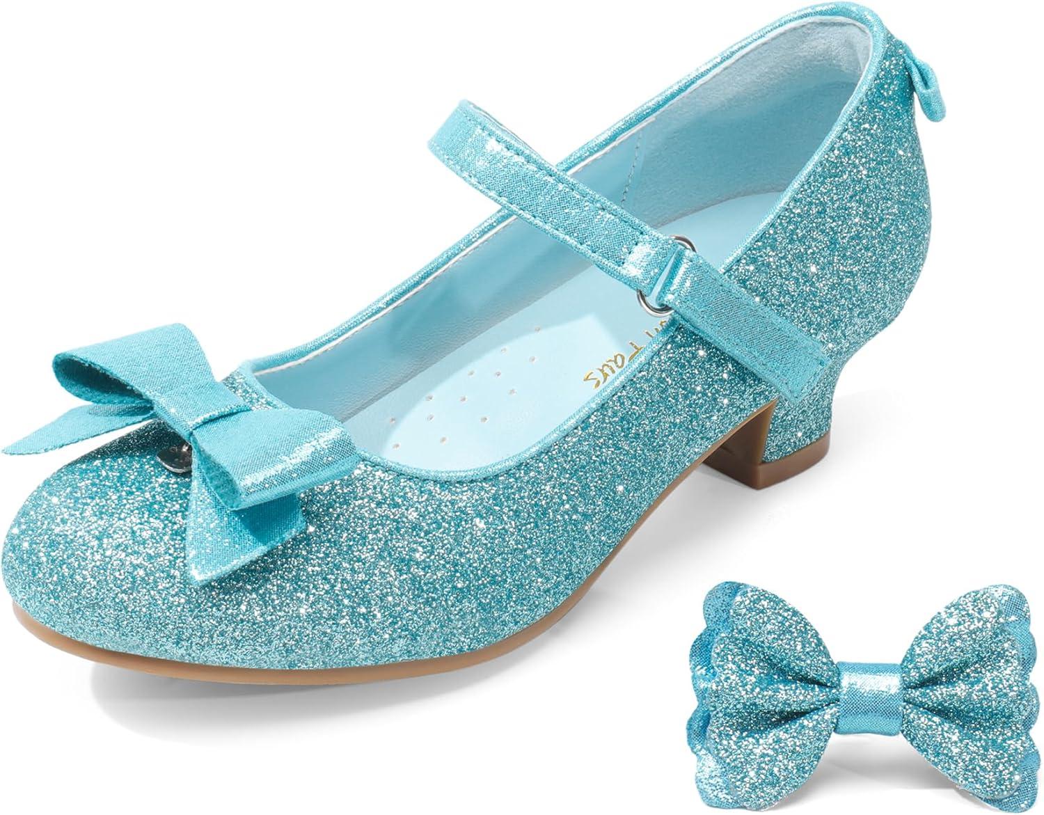 imageDREAM PAIRS Girls Dress Shoes Toddler Little Girls Heels Mary Jane Princess Shoes with Interchangeable Bow for Flower Girl Wedding PartyBlue