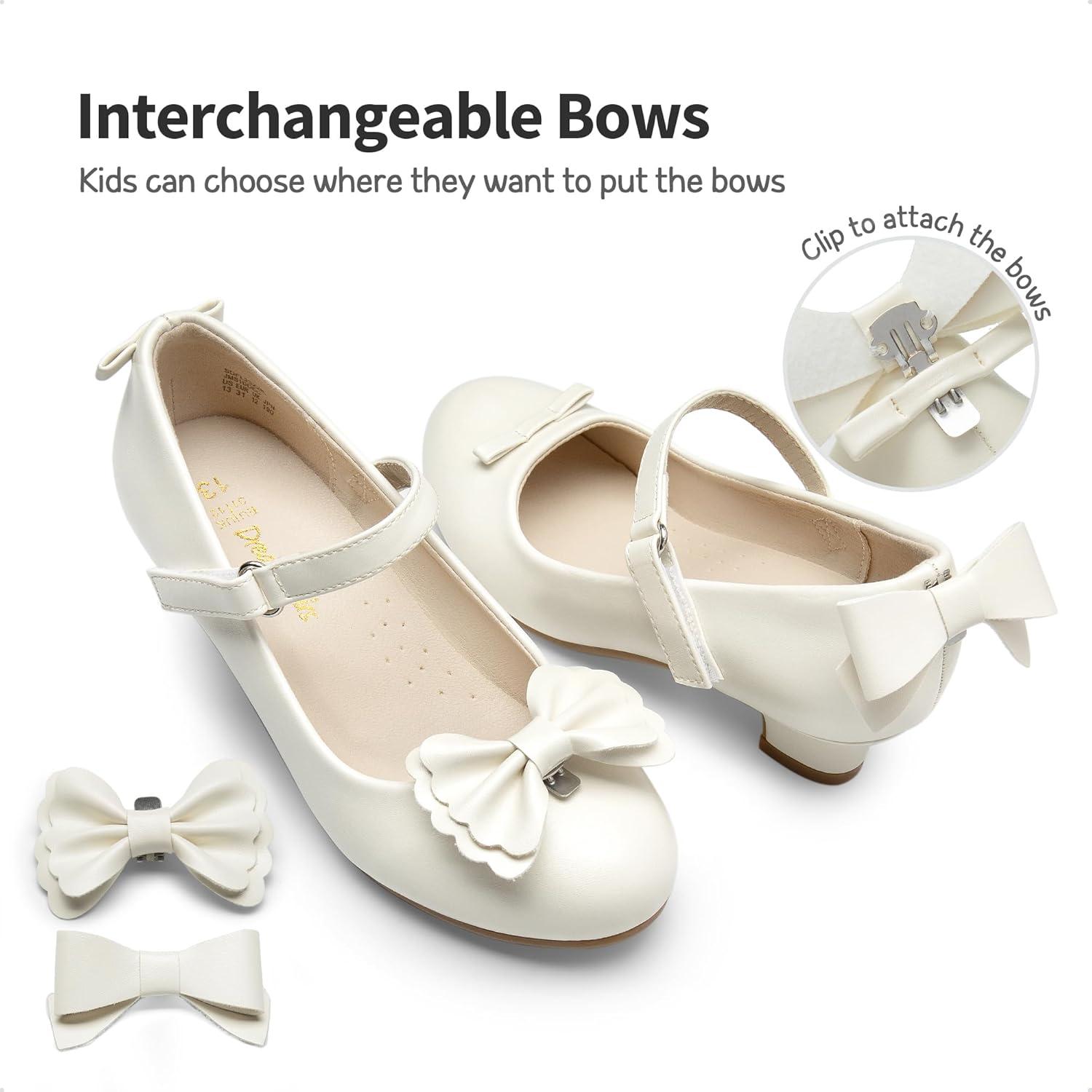imageDREAM PAIRS Girls Dress Shoes Toddler Little Girls Heels Mary Jane Princess Shoes with Interchangeable Bow for Flower Girl Wedding PartyIvory