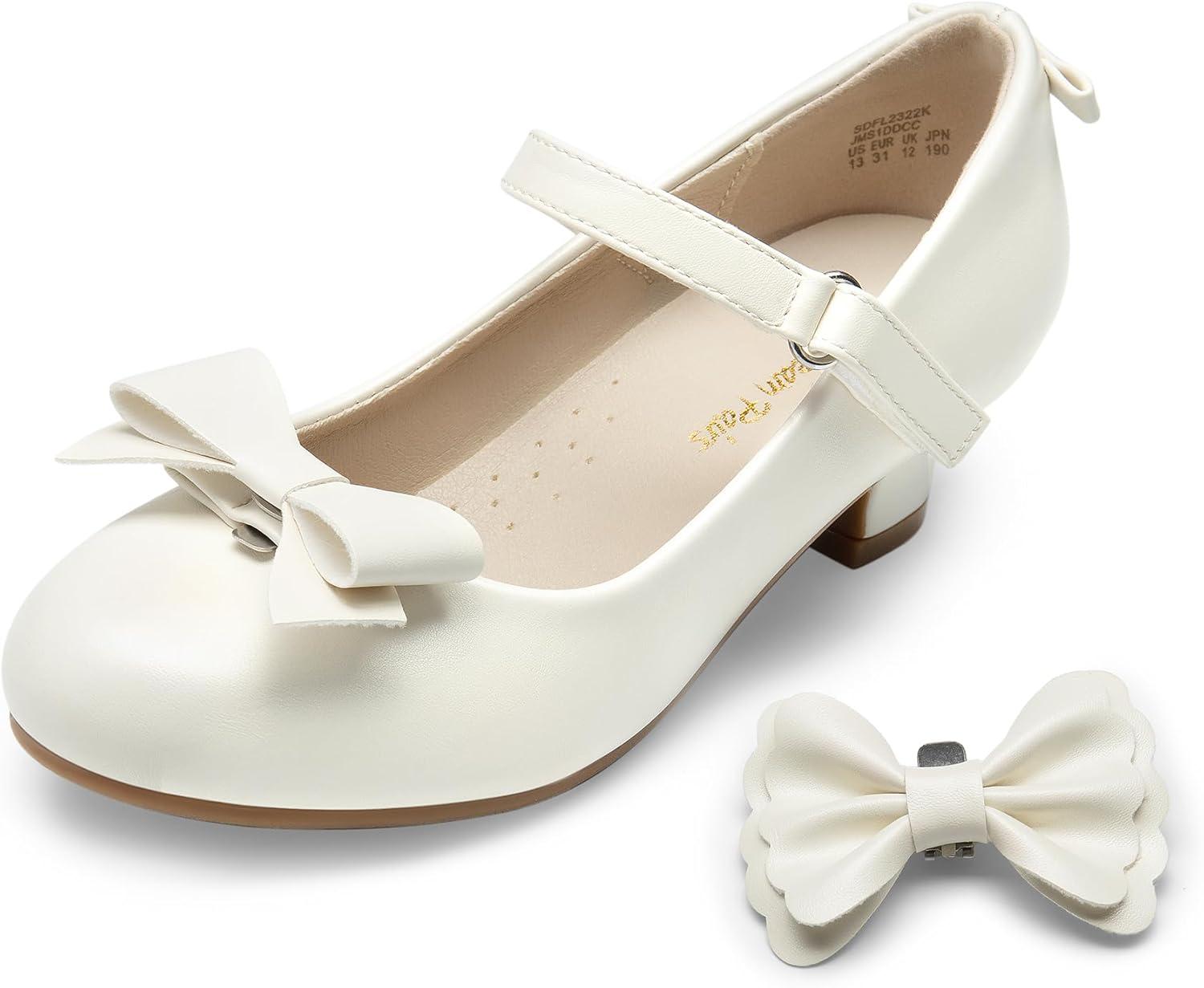 imageDREAM PAIRS Girls Dress Shoes Toddler Little Girls Heels Mary Jane Princess Shoes with Interchangeable Bow for Flower Girl Wedding PartyIvory